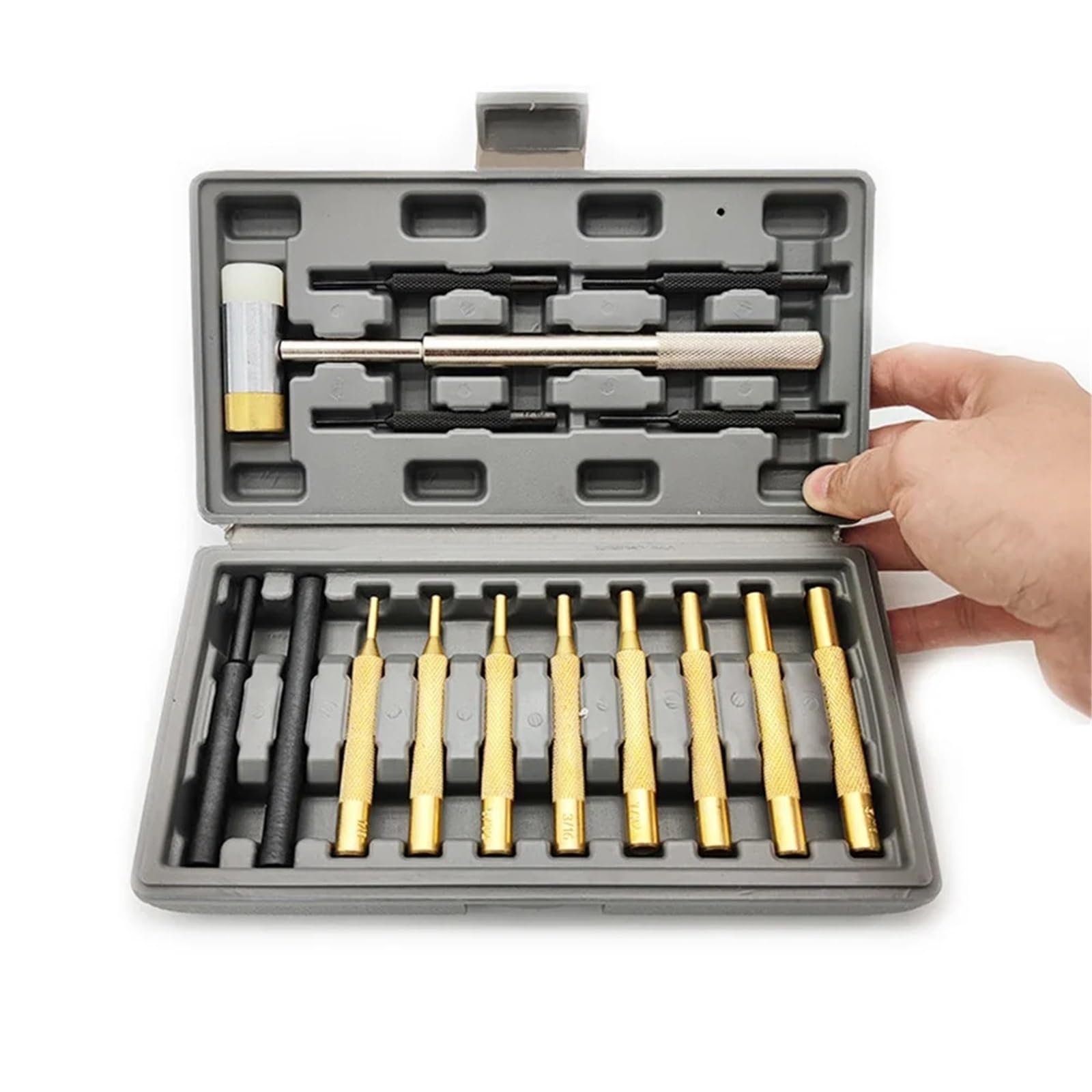 Juego De Punzones Juego de 15 Punzones de Rodillo eficientes con Estuche de plástico organizado y Martillo de Doble Cabezal extraíble for Trabajos de precisión.