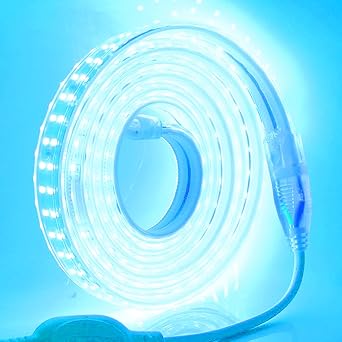 شرائط إضاءة LED من SUYOOULIN، عالية الجهد AC110V-130V 20ft/6m فائقة السطوع 24000LM مقاومة للماء IP68 2835 180 LED/m شرائط إضاءة LED للديكور الخارجي للحديقة المنزلية باللون الأزرق الجليدي
