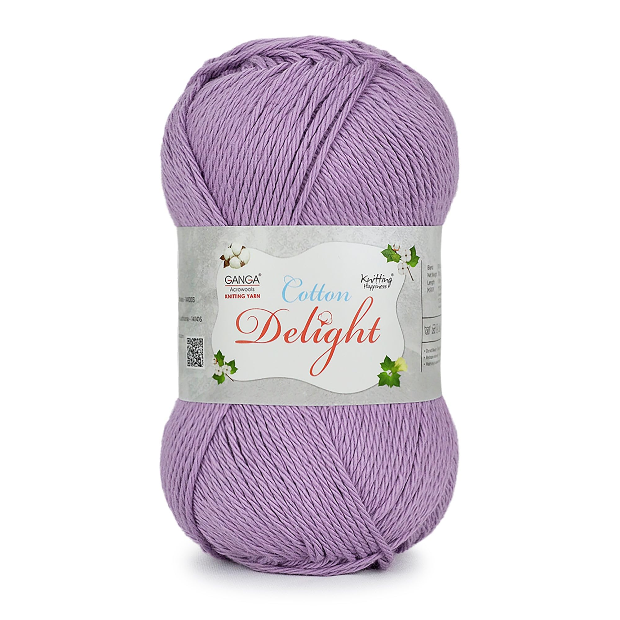 Ganga Acrowools Cotton Delight, Dk Weight Cotton Yarn, Oekotex Class L Certified 100G, 169M (Lite Purple)