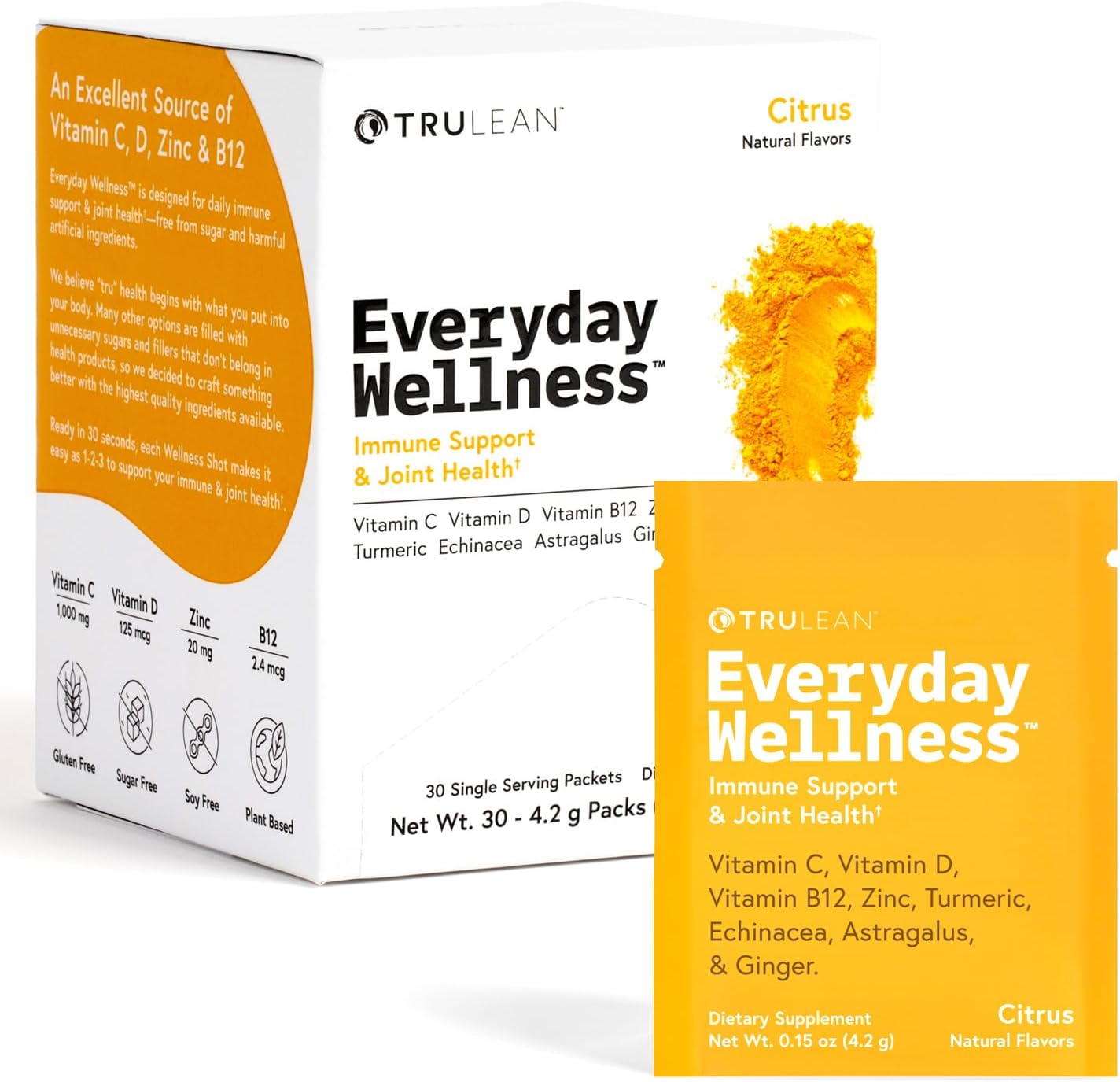 TRULEAN Everyday Wellness Shot Powder – Turmeric, Ginger, Vitamin C, Immunity & Immune Support Supplement – No Artificial Ingredients, No Sugar & Gluten Free – 30 Packets Citrus Flavor TRULEAN Everyday Wellness Shot Powder – Turmeric, Ginger, Vitamin C, Immunity & Immune Support Supplement – No Artificial Ingredients, No Sugar & Gluten Free – 30 Packets Citrus Flavor