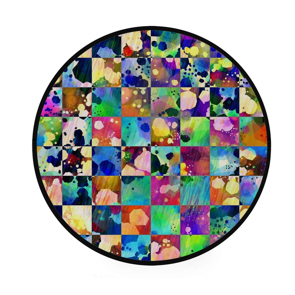 Paillasson rond antidérapant et ultra absorbant au design carreaux colorés