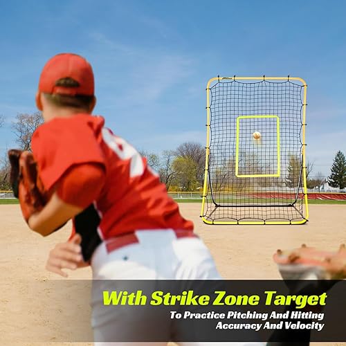 Miniatura 7 de Red de rebote de béisbol  Entrenador ajustable para campo en solitario, lanzamiento, práctica de lanzamiento, marco de acero duradero con 5 ángulos,