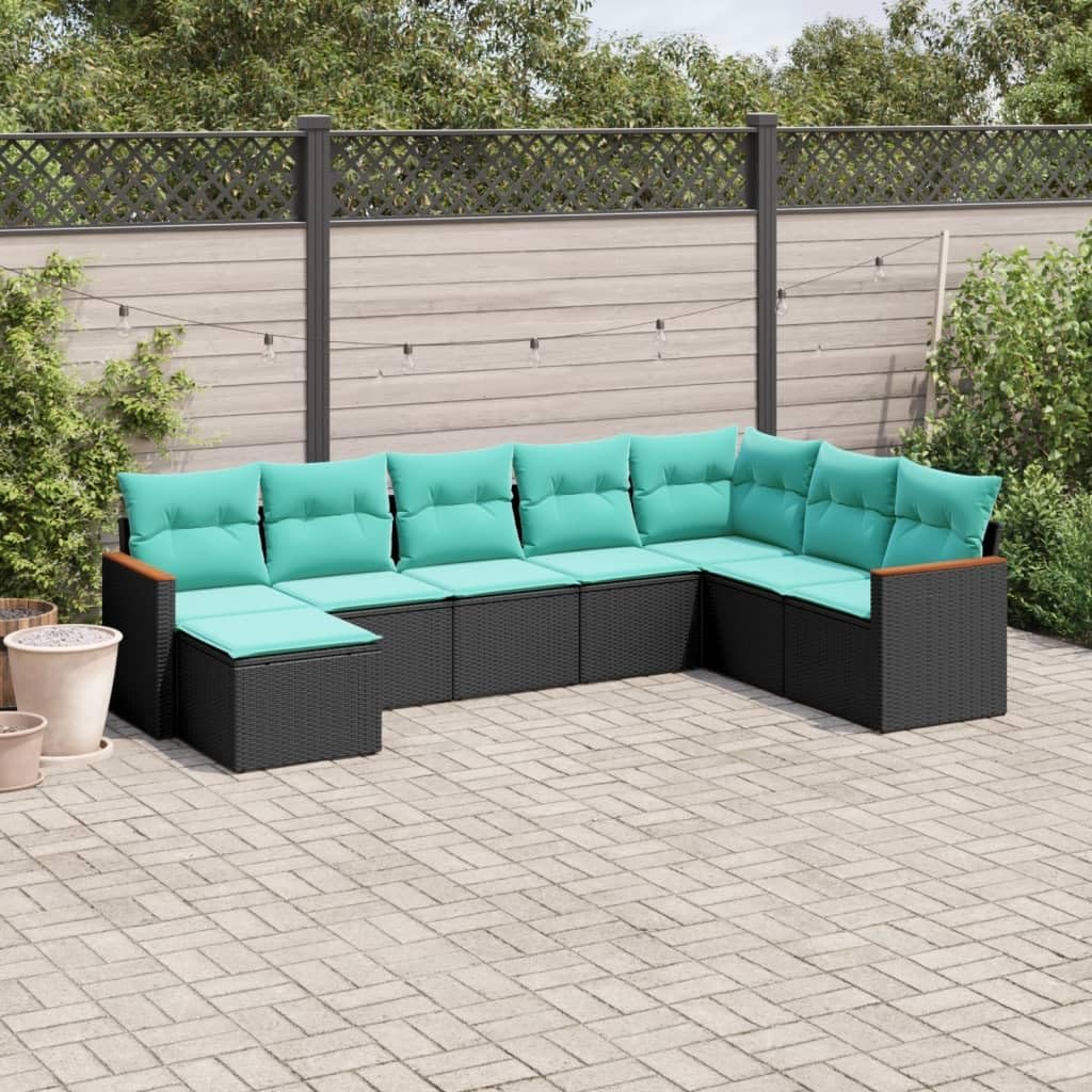 vidaXL Patio Sofa Set with Cushions - 8 Piece Black Poly Rattan Outdoor Furniture for Garden, Backyard, Terrace, and Patio - Modular Design with Removable Covers