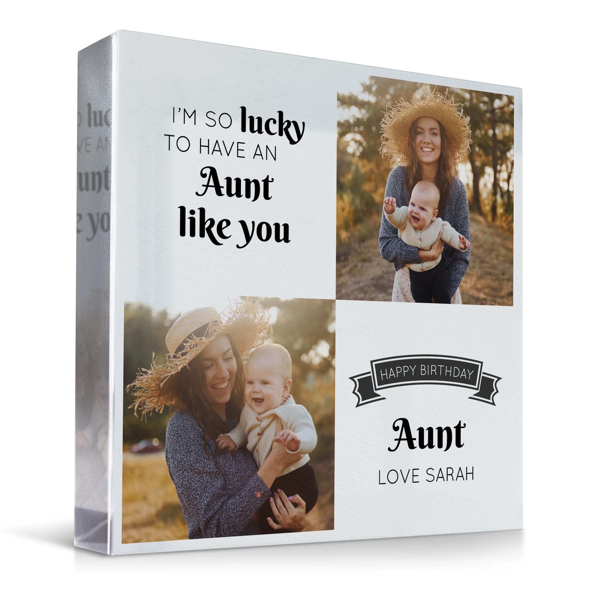 RED OCEAN Personalised Auntie Birthday Gift - Custom Acrylic Freestanding Photo Block - Aunt Birthday Gift