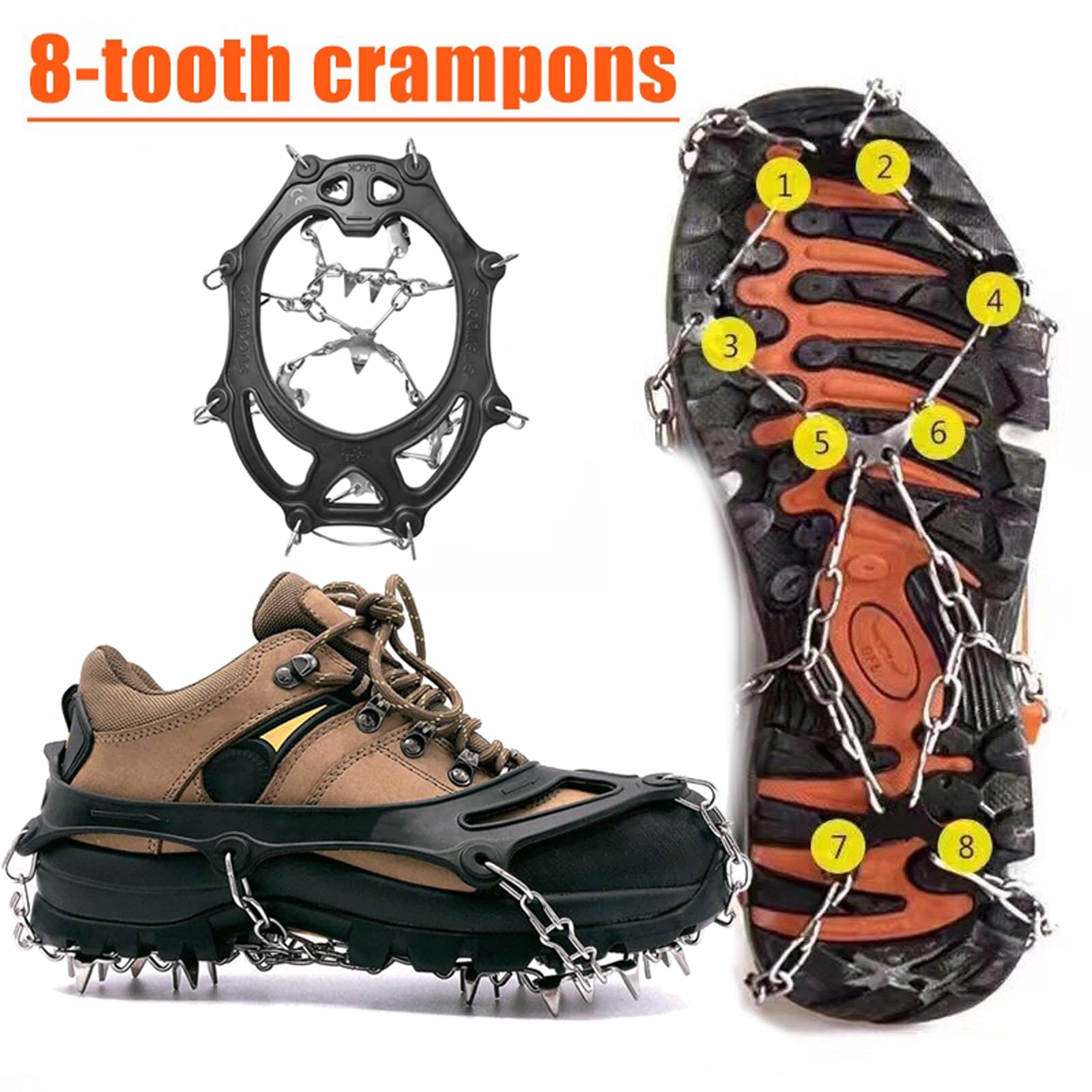 Ramponi Da Neve Con 19 Punte Acciaio - Taglia L Per Scarponi - Antiscivolo Ghiaccio - Foto 3