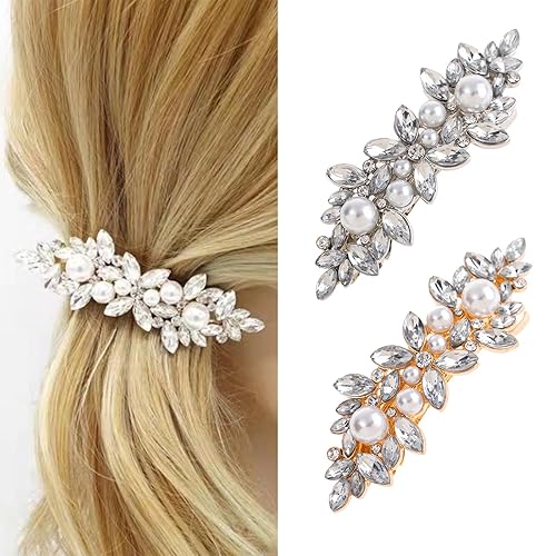 2 pinzas para el pelo con perlas de diamantes de imitación, pasadores de pelo con purpurina brillante, horquillas de pelo de lujo francés,