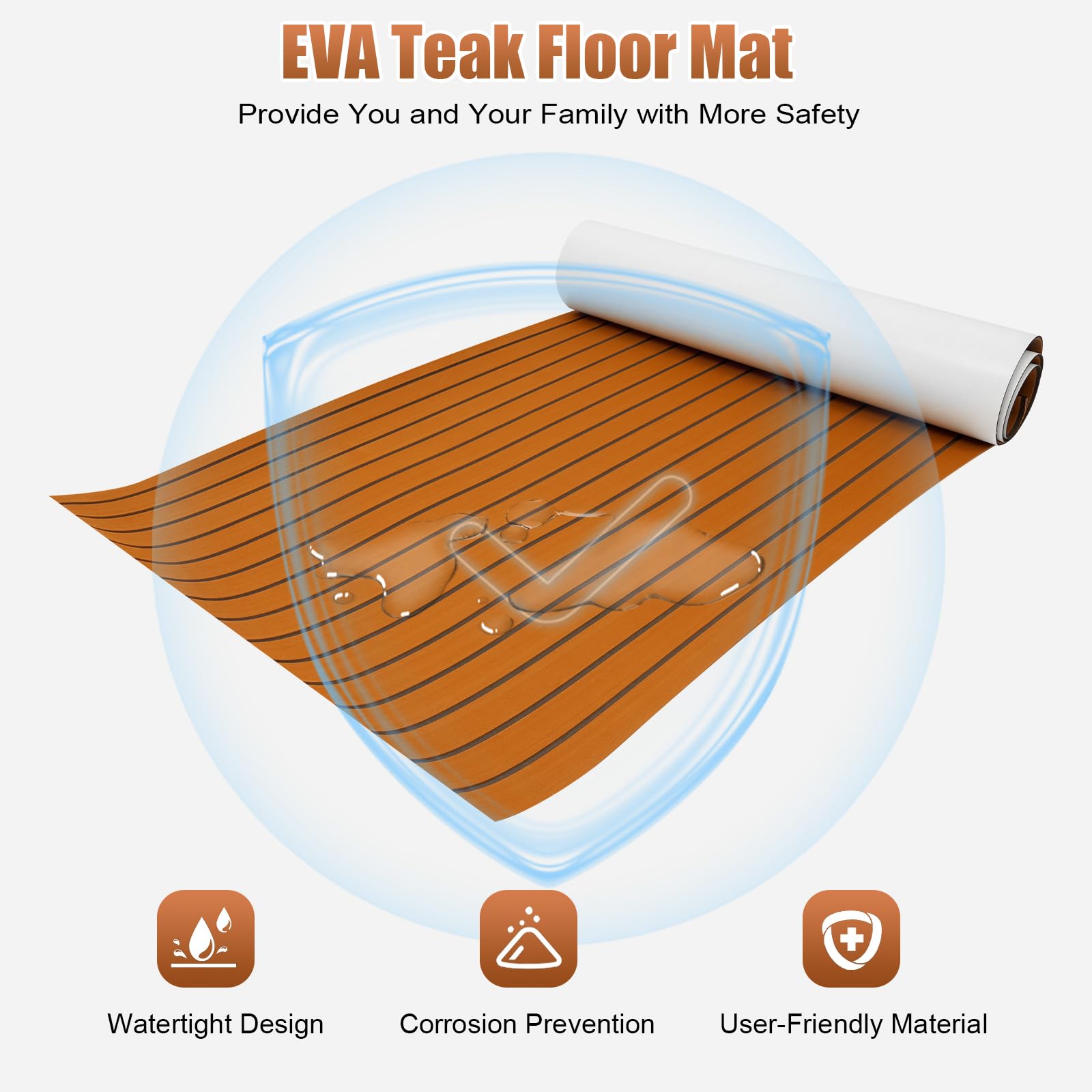 Revestimiento de suelo de barco de espuma EVA autoadhesivo, 269 x 89 cm, revestimiento para barcos con aspecto de teca de 6 mm, antideslizante, alfombrilla para cortar para yate, autocaravana