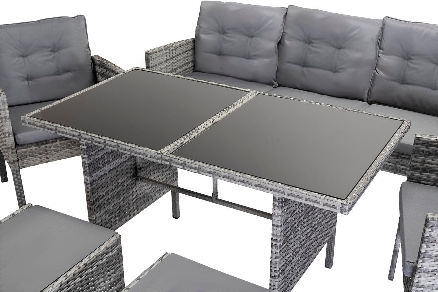S & S Saldos y Stocks Sofa + Mesa + 2 Sillones + 2 pufs Ratan PE. Muebles de Jardin y Terraza Andy, Ratan Gris