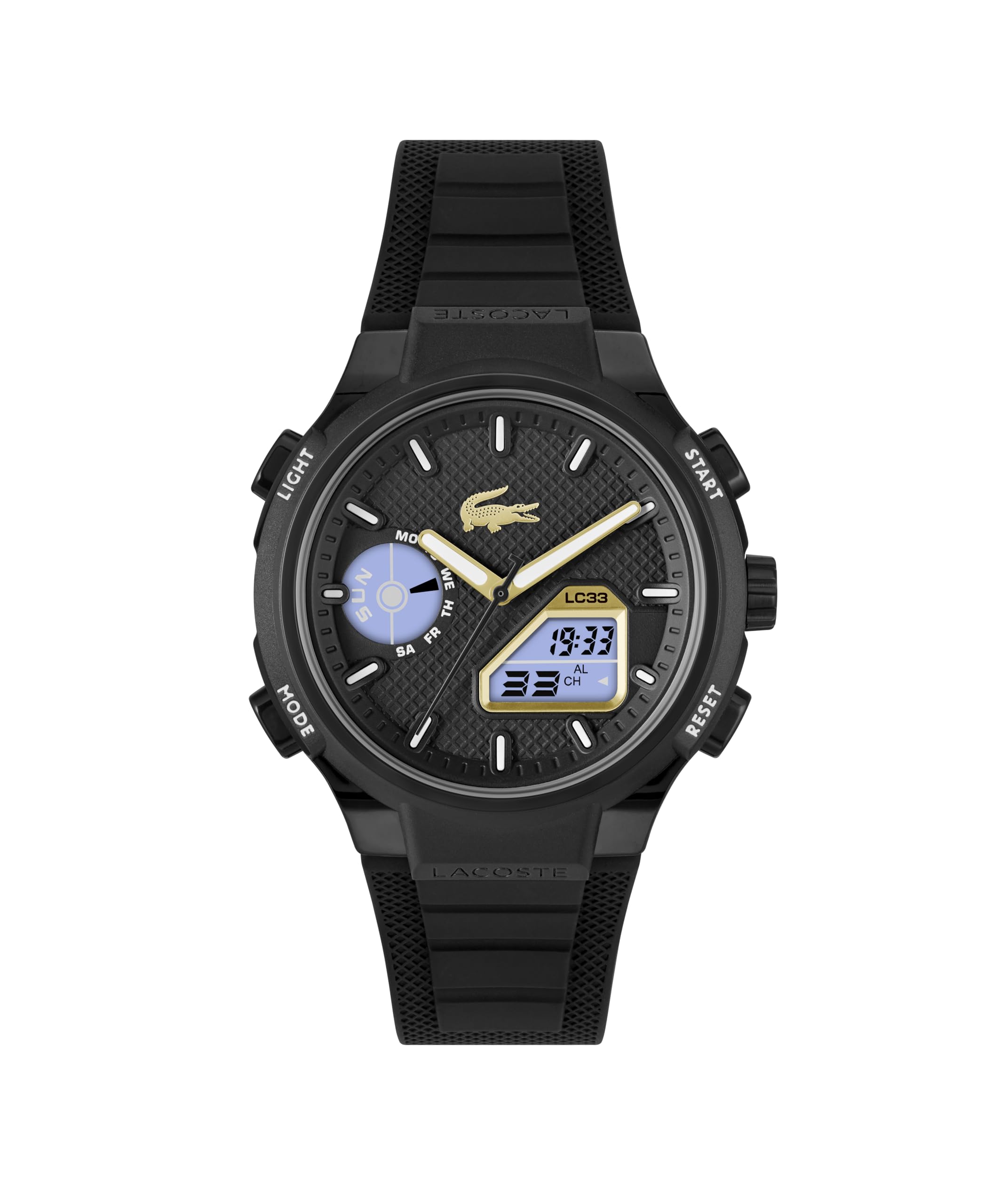 Lacoste Analoge-Digitale Multifunktions-Quarzuhr für Herren Kollektion LC33 mit Schwarzes Silikonarmband - 2011435