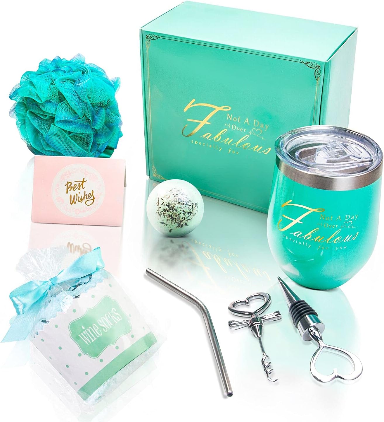 Birthday Gifts for Women Shower Loofah Relaxing Spa Gift Box Basket for Mom Female Best Friend Sister Girlfriend Wife Mothers Day Unique Wine Tumbler Happy Birthday Bath Set Gift