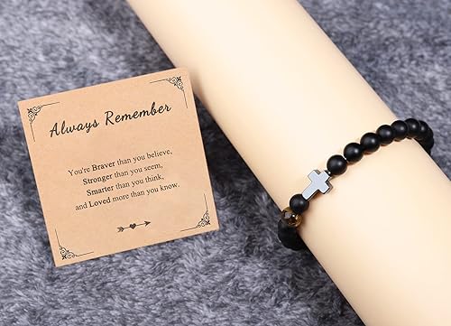 Miniatura 3 de To Mens Boys Beaded Cross Bracelet Gifts for Dad, Bonus Dad, Uncle, Son, Nephew, Grandson - Fathers Day Birthday Christmas Gifts First Communion