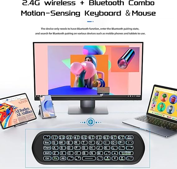 iPazzPort Air Mouse & Bluetooth Universal Remote, Backlit 2.4G USB Remote Control, for PC, Android, Smart TV, HTPC, Raspberry Pi 5
