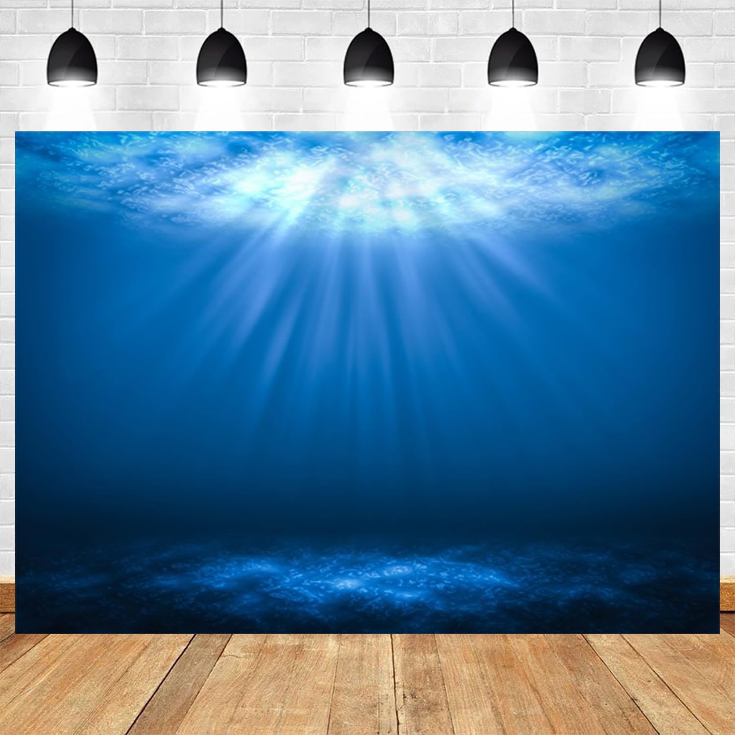 Toile de fond sous la mer 3 x 2,4 m - Motif rayon de soleil - Scène de l'océan bleu - Bannière sur le thème aquatique - Accessoires de photomaton - Décoration de style sous-marin - Rayons
