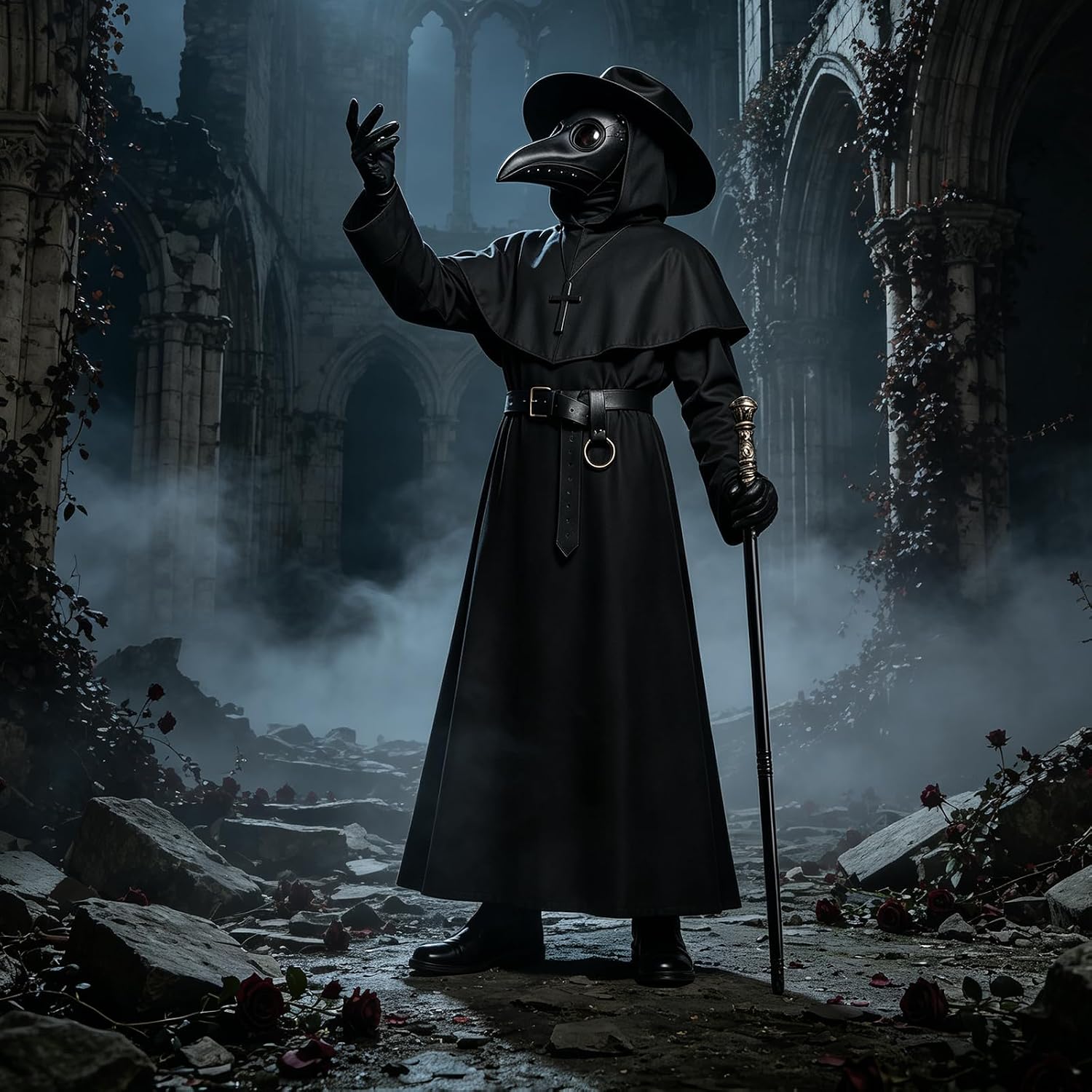 9pcs Adult Mens Plague Bird Doctor Costume Medieval Steampunk