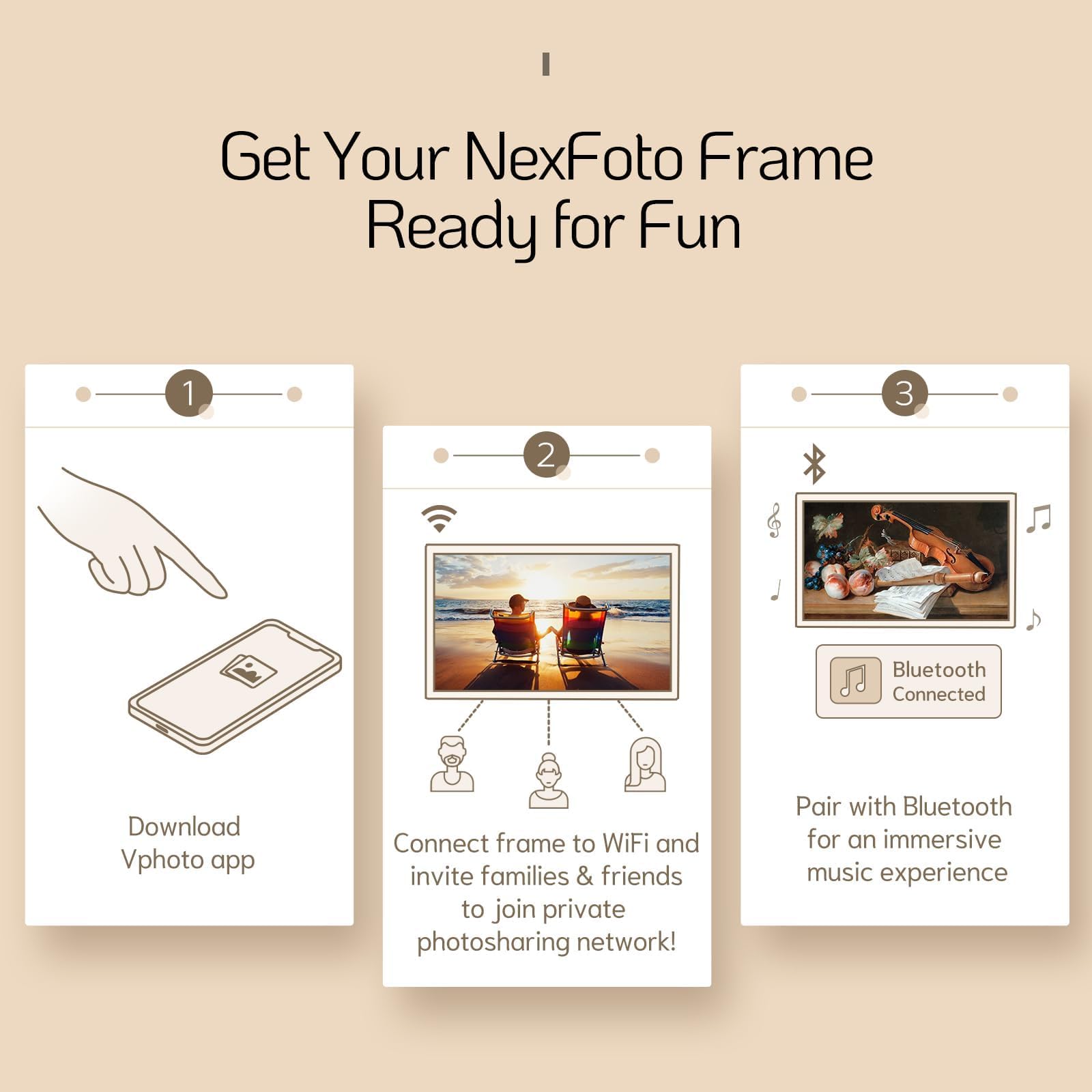 NexFoto 21.5 Inch Large Digital Picture Frame 32GB, WiFi Electronic Photo Frame with Remote Control, Wall-Mountable, Easy to Share Photos/Videos, Gifts for Mom Christmas, Dark Wood