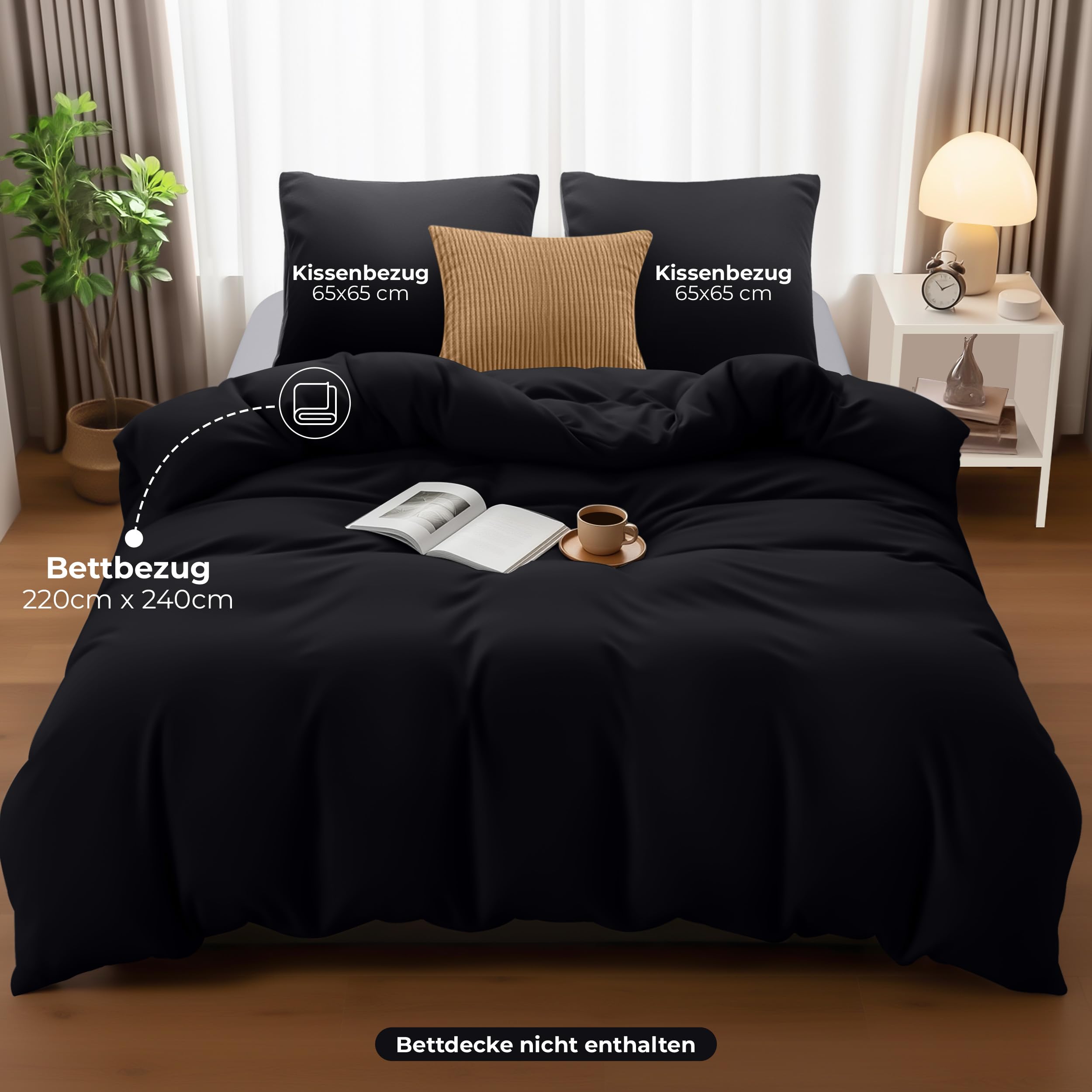 Utopia Bedding Bettwäsche 220x240 cm + 2 Kissenbezüge 65x65 cm, Schwarz – Ansicht 4