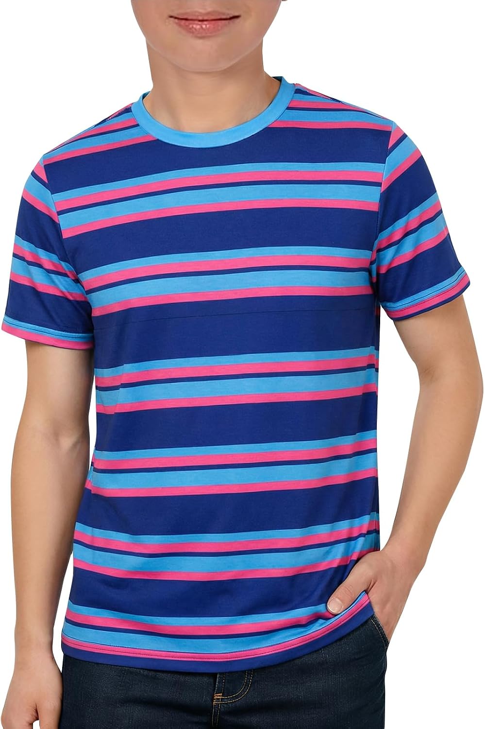 Boys Striped T Shirts Kids Fashion Crewneck Short Sleeve Loose Summer Tees Tops 5-14 Years