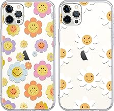 Yoedge 2 × Case for iPhone 14 Pro Transparent 6.1 Inch, Mobile Phone Case with Flowers Cute Aesthetic Drawings, Soft Crystal Silicone Case for iPhone 14 Pro Case, Flower