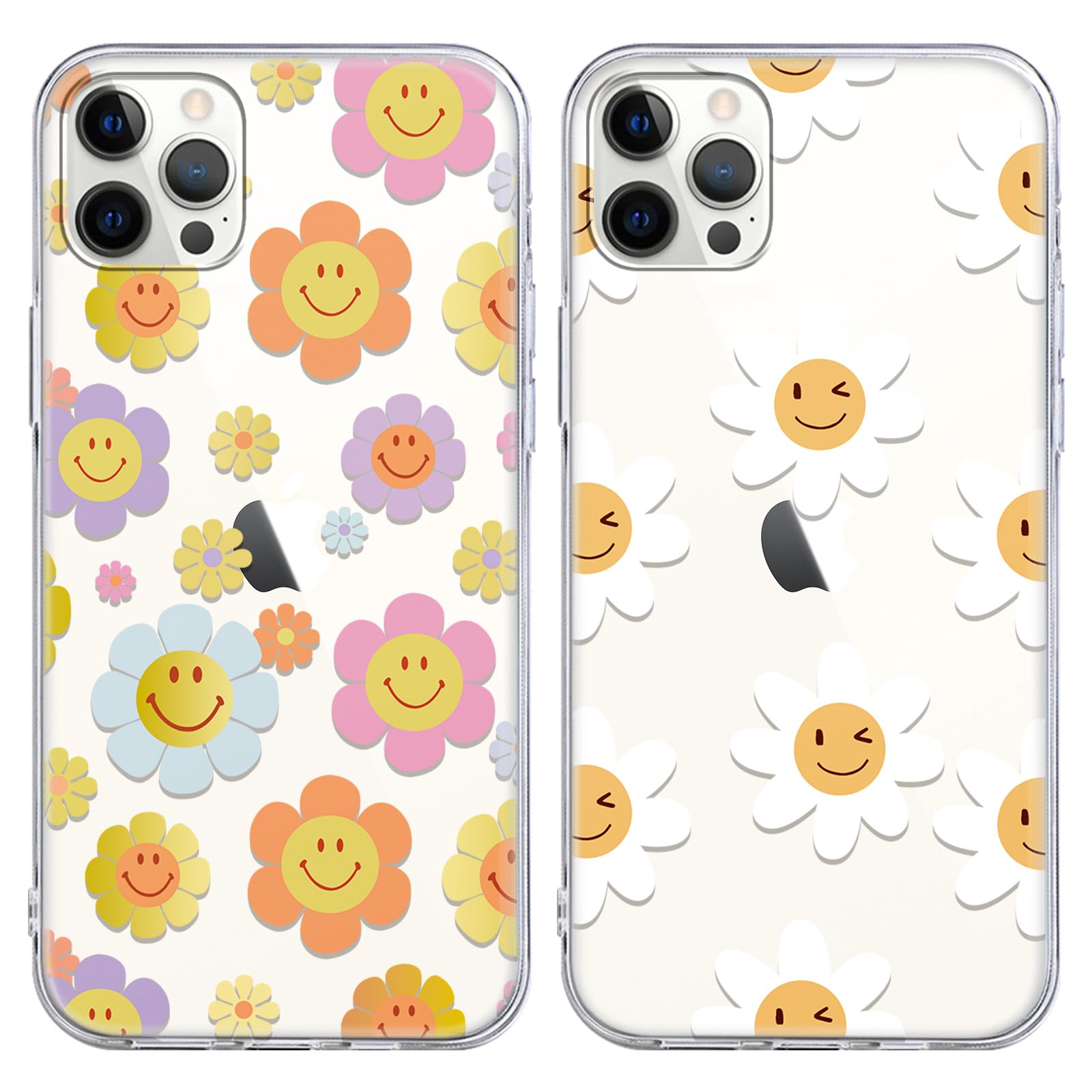 Yoedge 2 Pezzi Cover per iPhone 14 Pro 6,1", Fiori colorati Ultra Sottile Trasparente Morbida TPU Custodia in Silicone Antiurto Antigraffio Protettiva Case con Disegni per Donne per iPhone 14 Pro