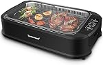 Techwood Indoor Smokeless BBQ Grill with Turbo Smoke Extractor Technology, LED Smart Control Panel, Drip Tray& Removable Grill Plate Easy Cleanup, 1500W