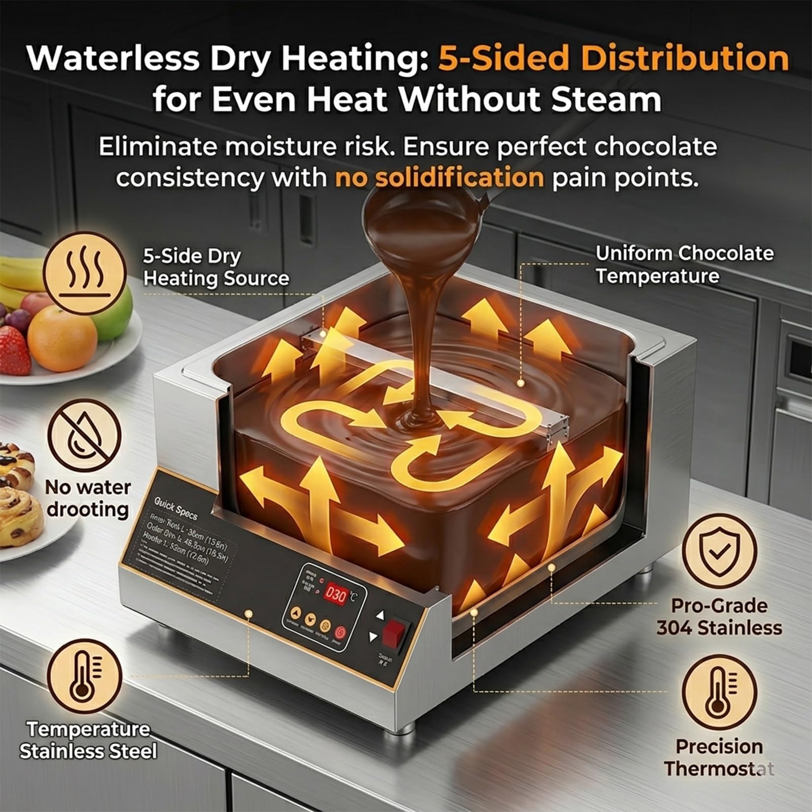 Scioglichoccolato Professionale,12kg Vasca Singola,Temperatrice per Cioccolato,500W Riscaldatore,Riscaldatore per Cioccolato,Controllo Digitale 0-85 C per Pasticceria(4-Tank)