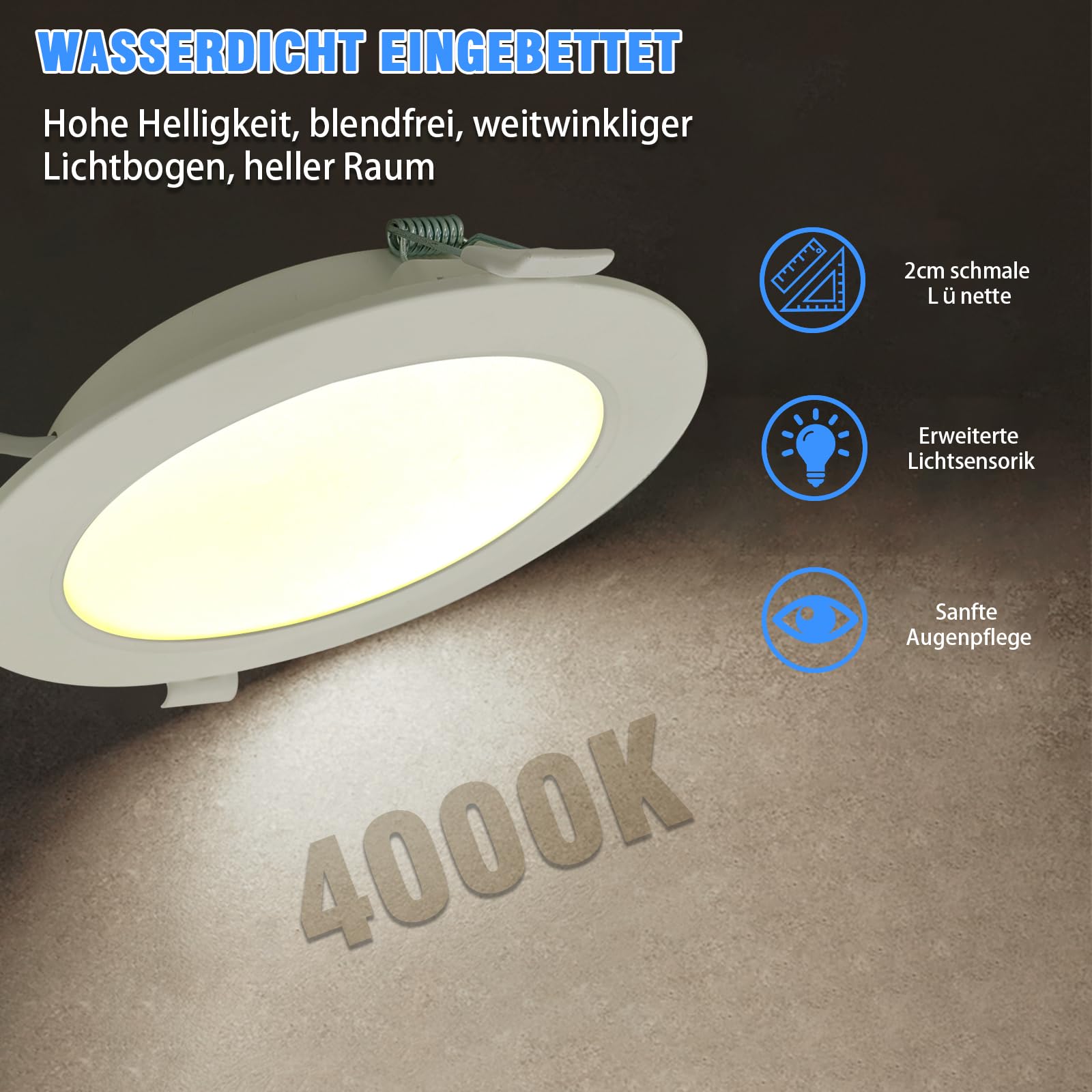 ETUOLMP Spot LED Encastrable Extra Plat 4W 380 Lumen Spot Salle De Bain IP44 Blanc Neutre 4000K Spot Encastrable LED AC220-240V Pour Salle de Bain, Cuisine, Salon, Lot de 6
