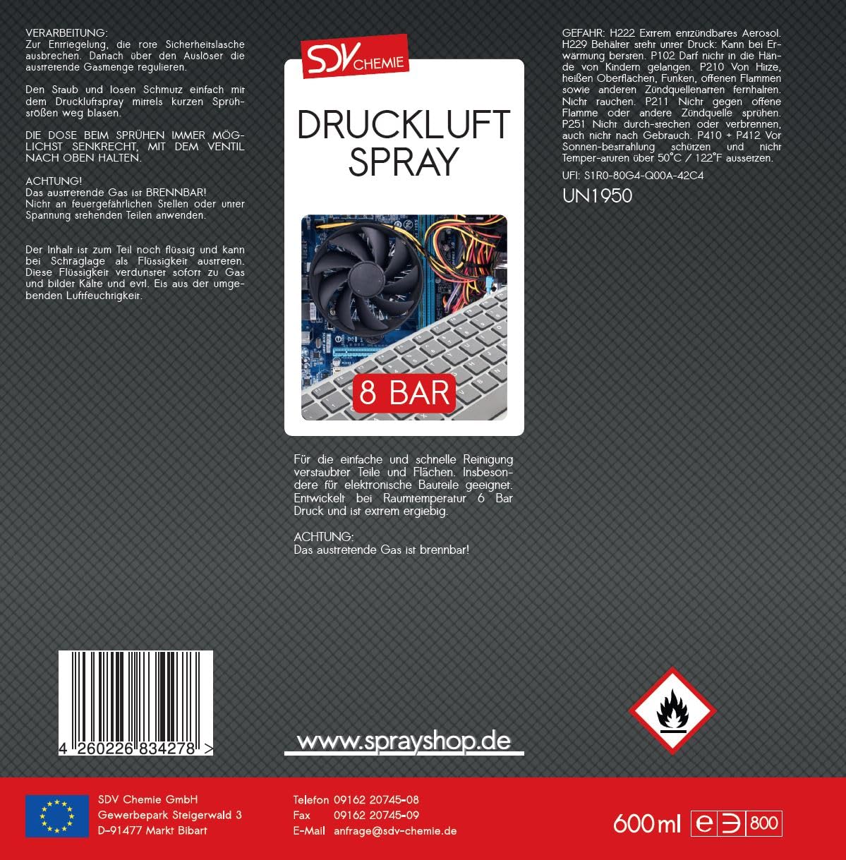 SDV Chemie Druckluftspray 12x 600ml Air Duster Druckluftreiniger