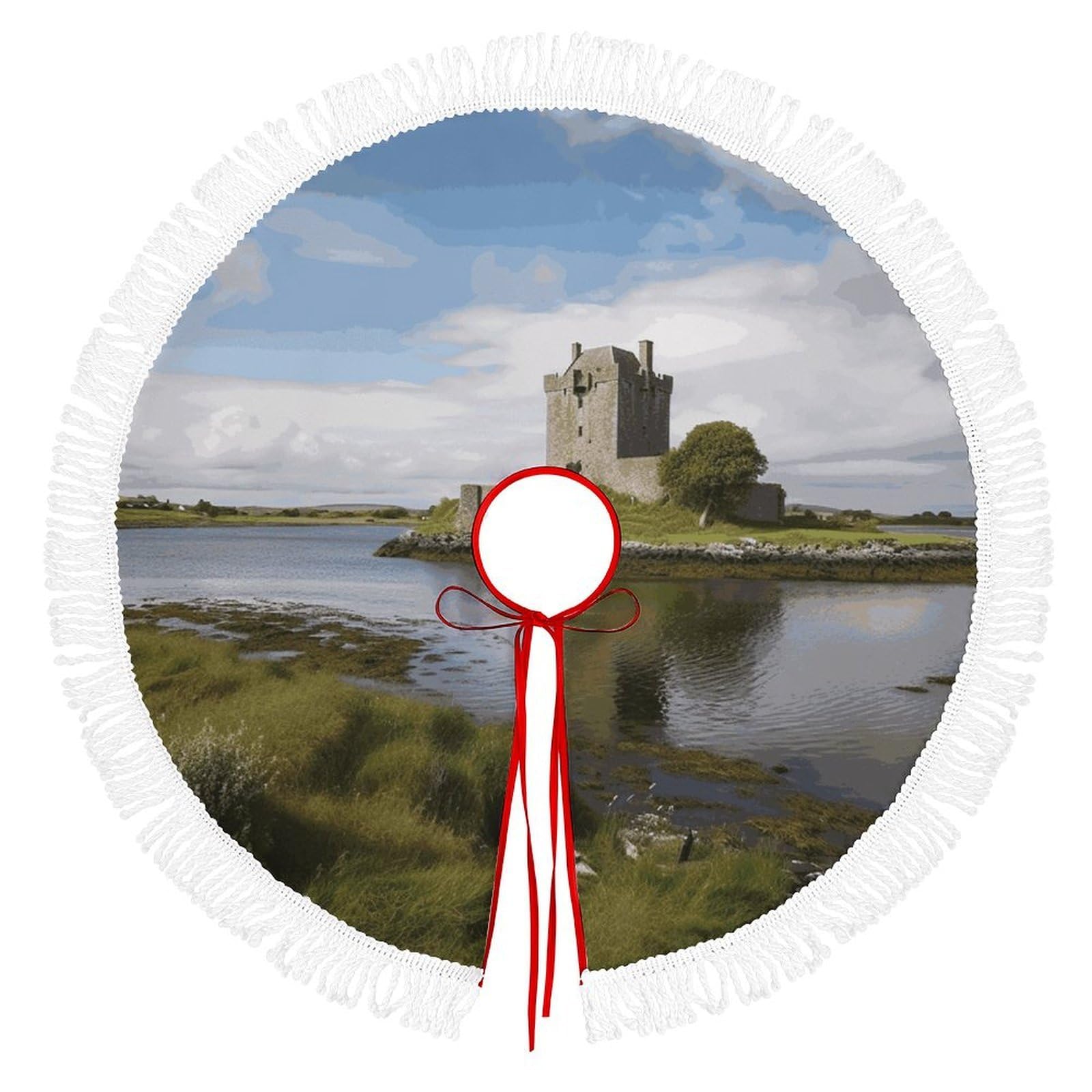 View of The Dunguaire Castle Christmas Tree Skirt Fashion Waterproof Trees Skirt Vintage Tree Skirts Farmhouse Decor Xmas Holiday Home Party Decorations