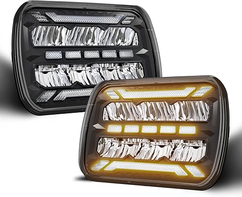 MONDEVIEW Faros delanteros LED 90W 5x7 para camiones 9000LM 6000K brillantes 7x6 5x7 faros LED aprobados por DOT con señal de giro ámbar HiLo Beam