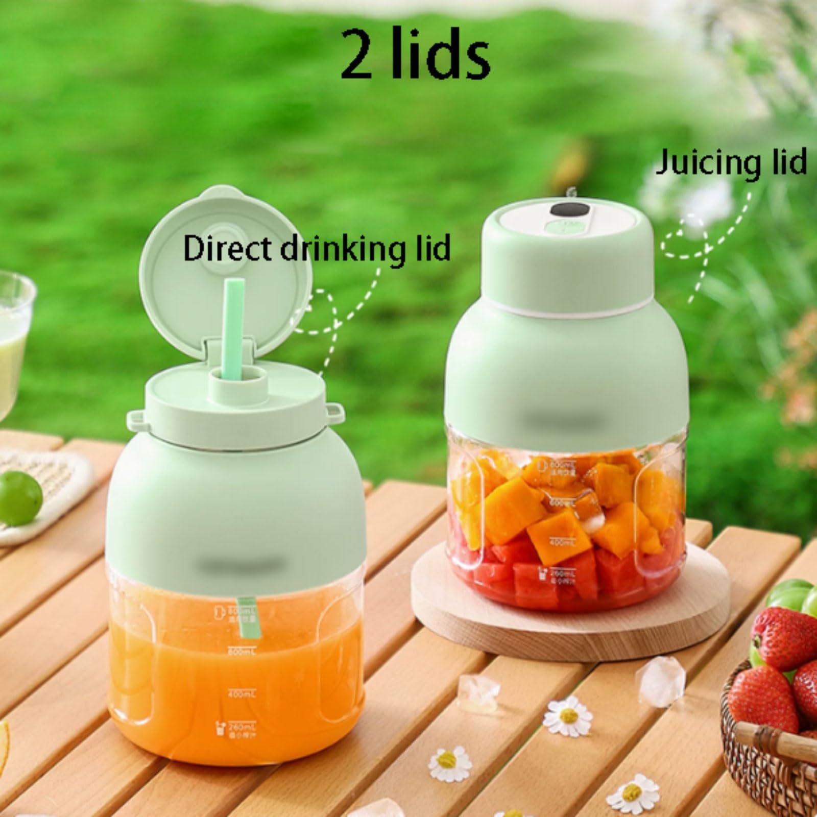 Wydajny plastikowy przenośny blender z 2 pokrywkami 18 ostrzy przenośna sokowirówka potężny osobisty rozmiar blender akumulator USB kompaktowy (bladoczerwony)