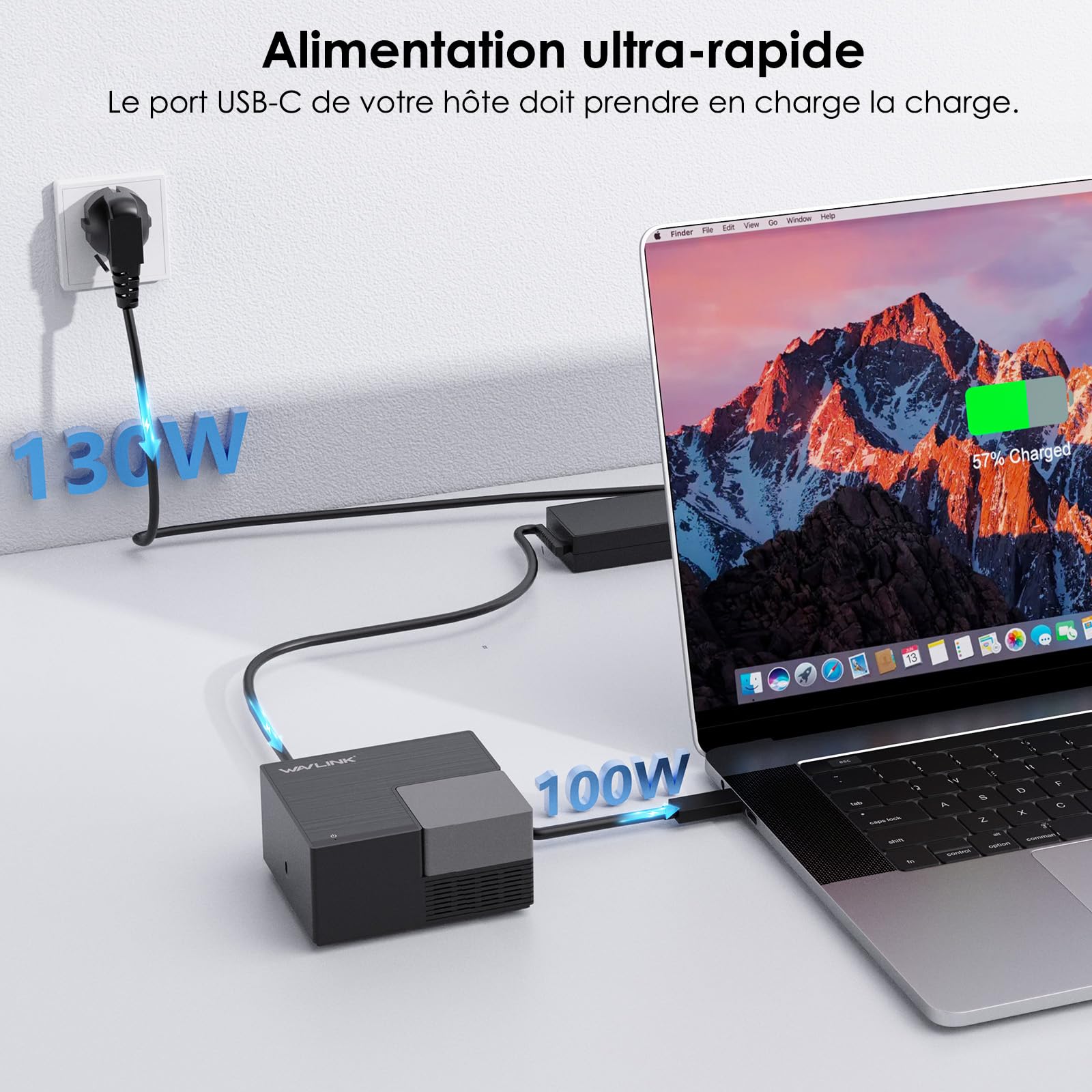 WAVLINK Station d'accueil USB-C Double écran 2 HDMI, avec Double HDMI, entrée PD 130 W, 4 Ports USB-A, Gigabit Ethernet, Audio, Compatible avec Mac/Dell/HP/Lenovo, etc.