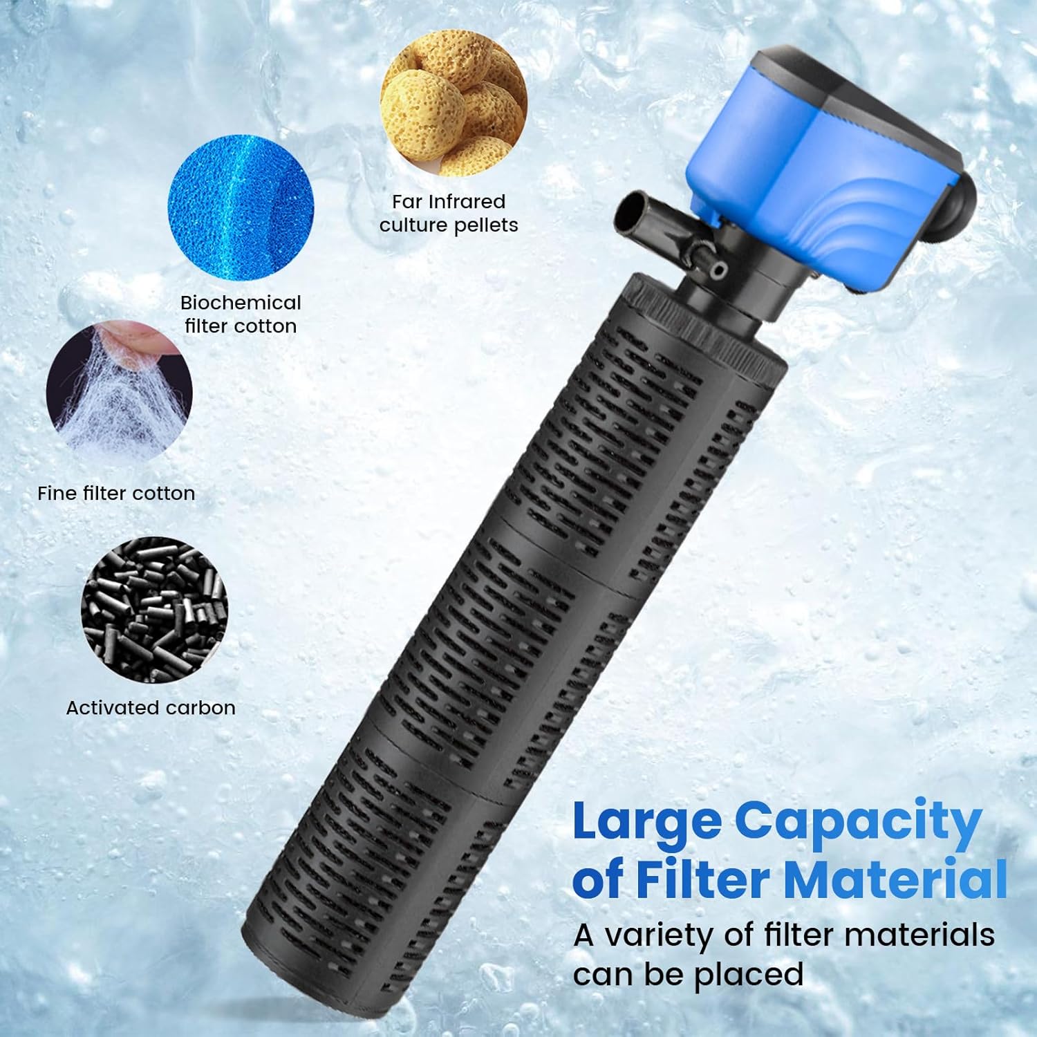 Aquarium Filter 3 Stages, 35W Fish Tank Filter, Submersible Power Filter for 75-200 Gallon Fish Tank, 600 GPH Water Pump Canister Filter for Pond Fish Tank Saltwater Freshwater