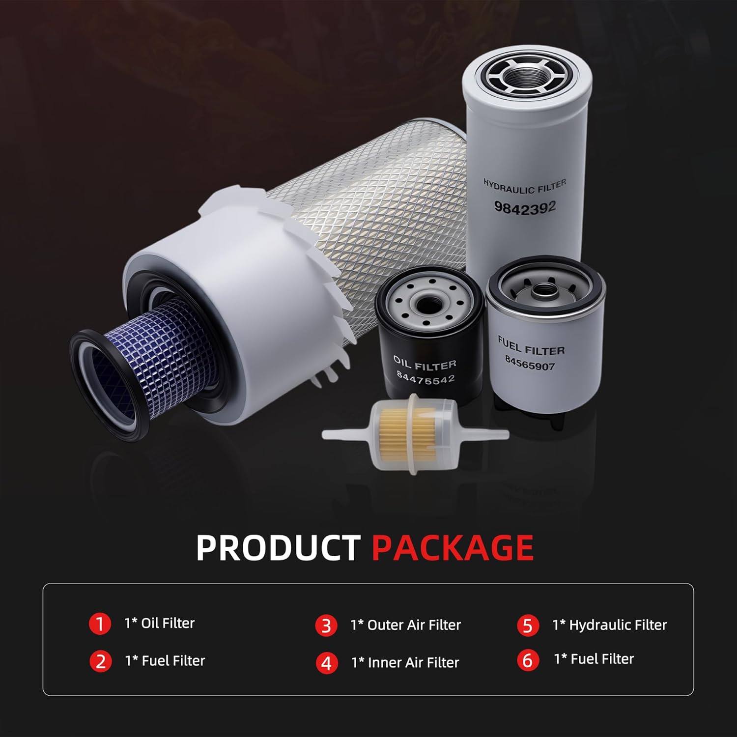 Maintenance Filters Kit Fit for New Holland LX465 LX485 LX565 LX665 L465 L565 LS140 LS150 Skid Steer Loader Replace 84475542 84565907 9611973 9842392 87035488 87035489