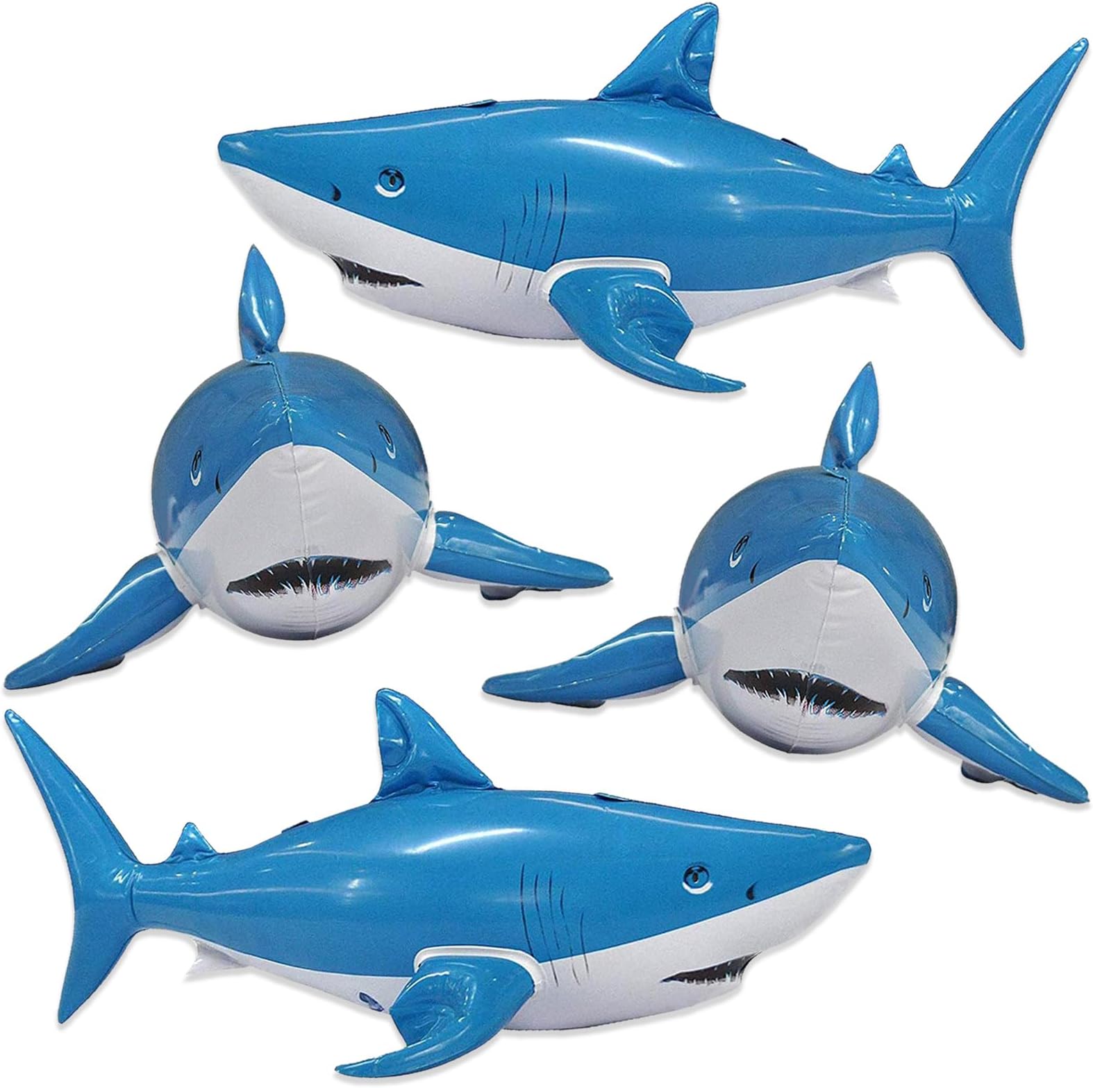 Jet Creations Inflatable Aquatic Animal Shark, Pack of 4, 24 inch, Pool Toys, Photo Prop, Theme Party Centerpiece, VBS, Decoration, Hangers (2) per Sharky
