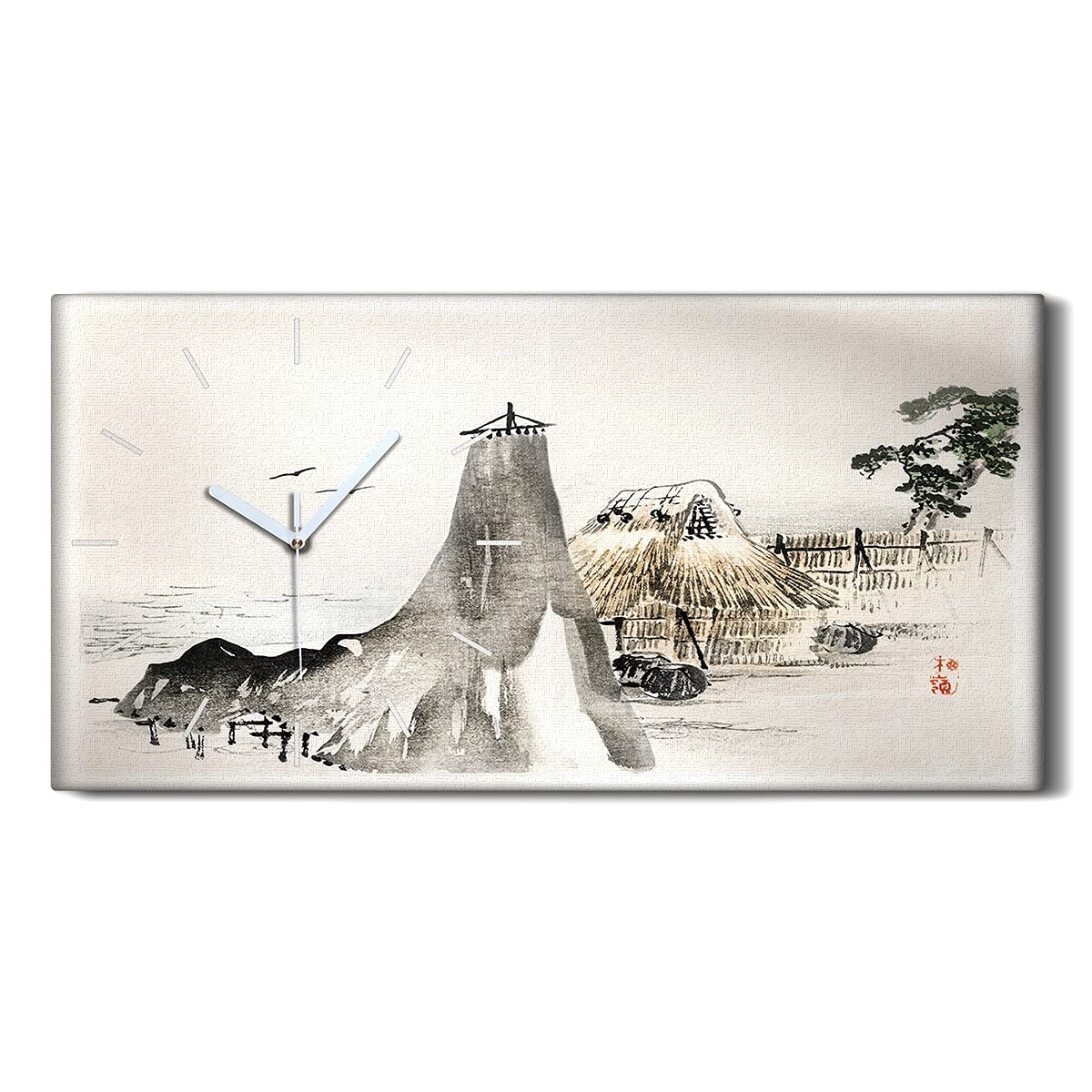 Horloge sur toile 60x30cm art mural salon chambre paysage oiseaux