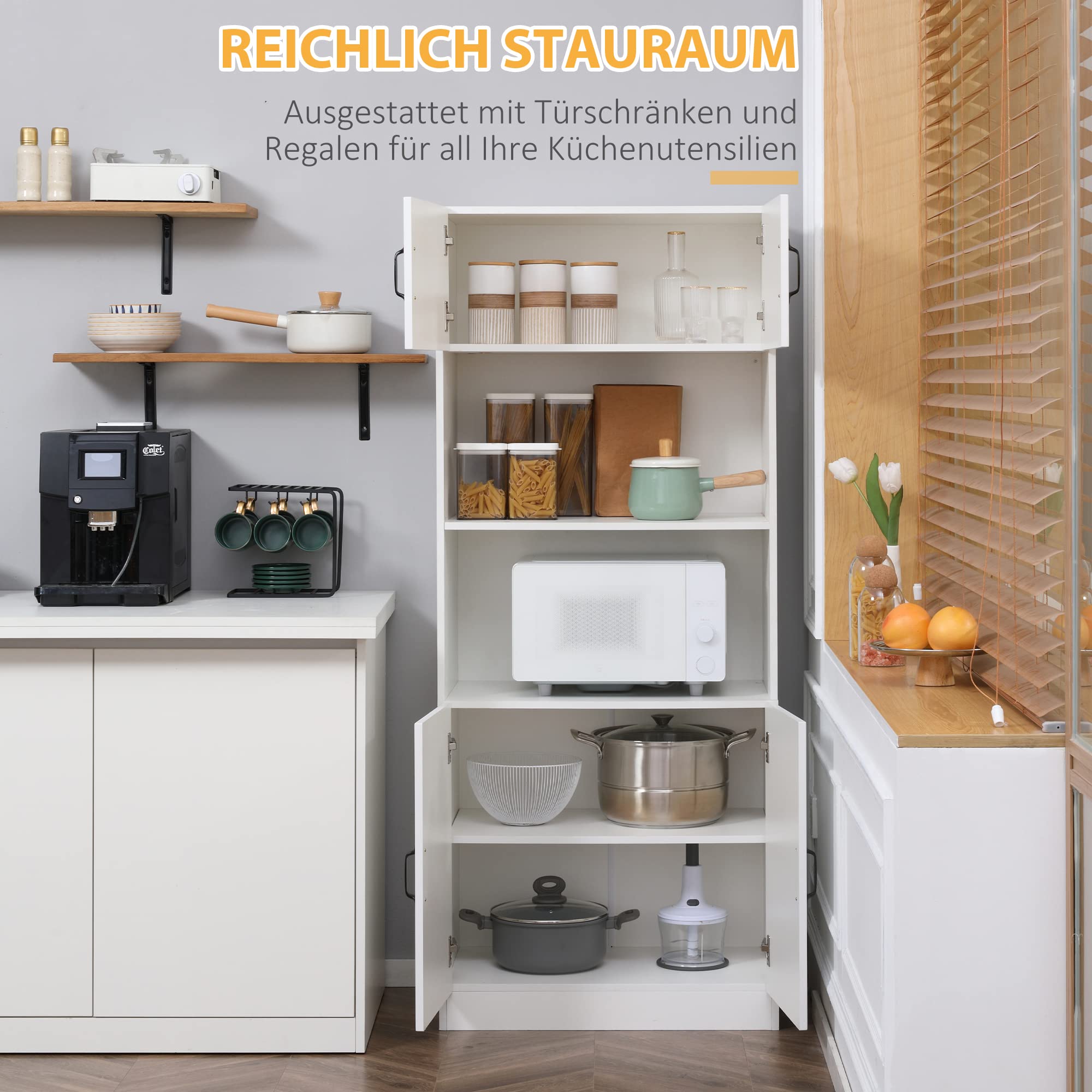 HOMCOM Küchenschrank Küchenhochschrank2 Regale, 2 Schränke Weiß