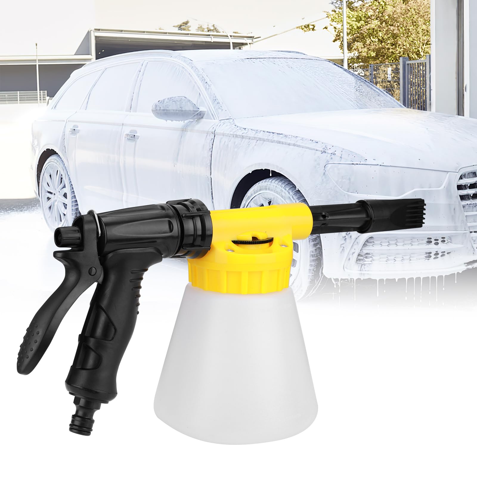 Pistolet à mousse multifonction pour voiture 900 ml Pistolet à mousse réglable professionnel pour voiture, moto, jardin Outil de lavage Tuyau
