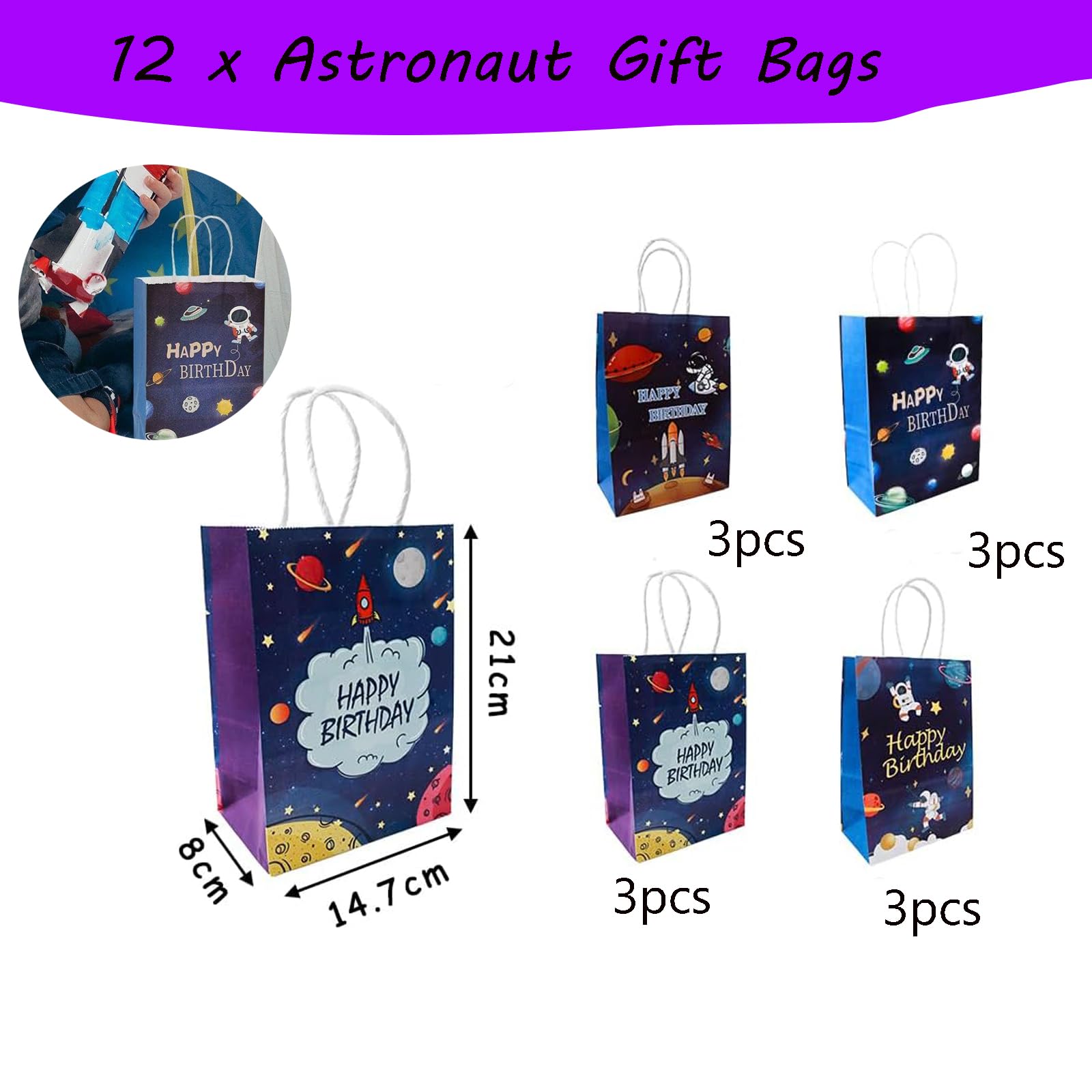 Kit 98 Pezzi Tema Spaziale Per Feste Bambini - Sacchetti, Portachiavi, Braccialetti, Adesivi - Foto 8