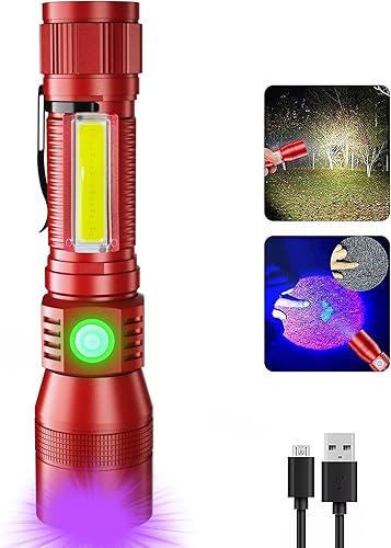 Miniatura 8 de AdamStar Linterna de luz negra, linterna de luz UV 3 en 1 con clip, magent, luz COB, pequeña linterna LED recargable, 1000 lúmenes, 7 modos,