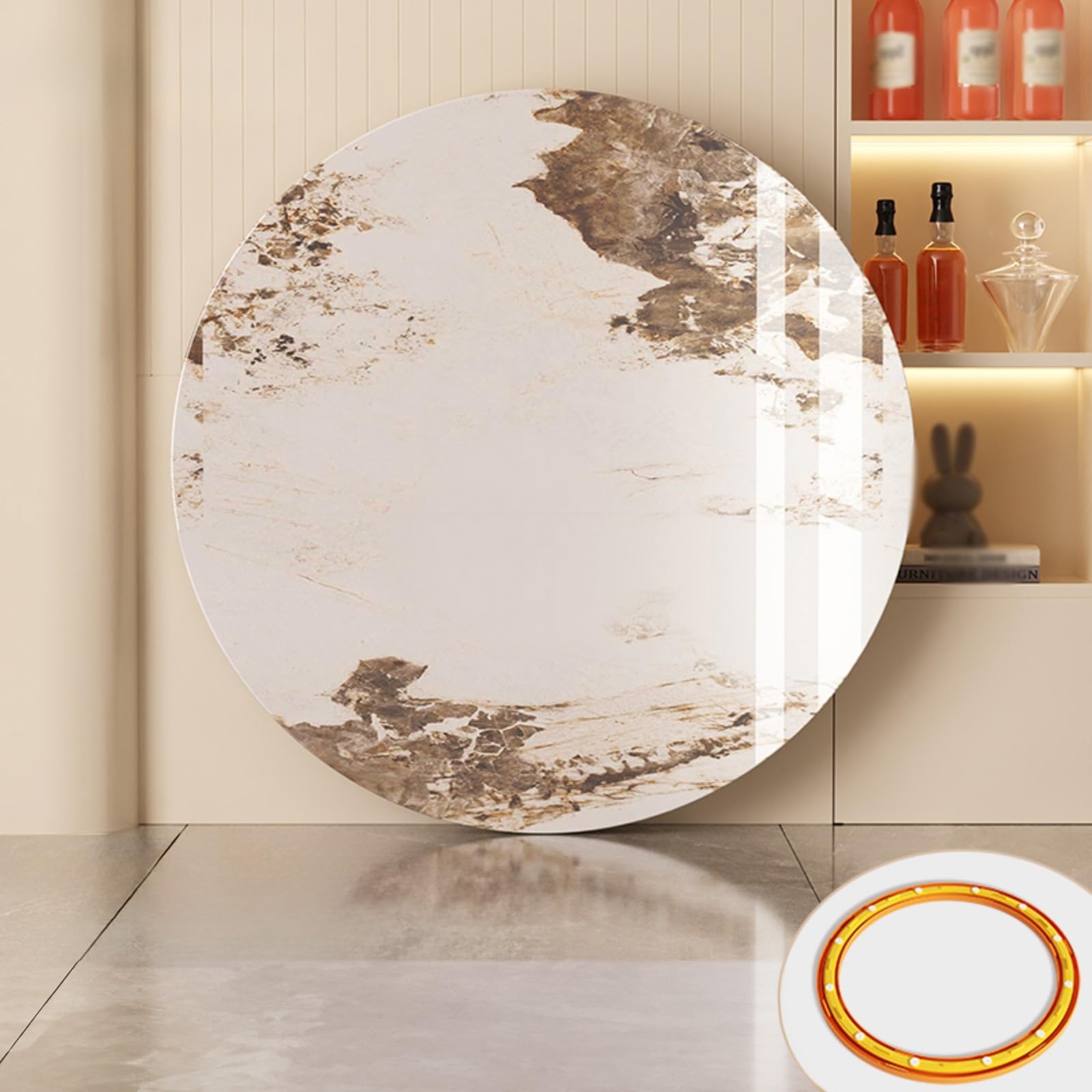 CTREVL Lazy Susan for Dining Table, Lazy Susan for Table Top, Rotating Round Dining Tables, Silent & Smooth Spin, Stone Plate Material, Suitable for Dining Tables, Kitchens, Banquets, and Parties(Beig