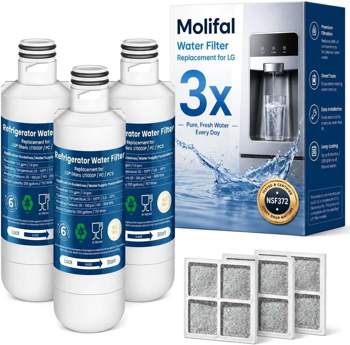 Water Filter Compatible with LG LT1000P, ADQ747935-3PCS