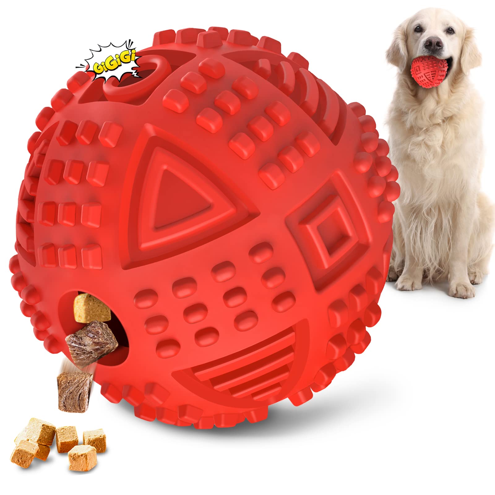 Dog Balls Treat Dispensing Dog Toys, Dog Toys for Aggressive Chewers Large Breed, Nearly Indestructible Squeaky Dog Chew Toys for Large Dogs, Natural Rubber Dog Puzzle Toys, Tough Dog Treat Ball