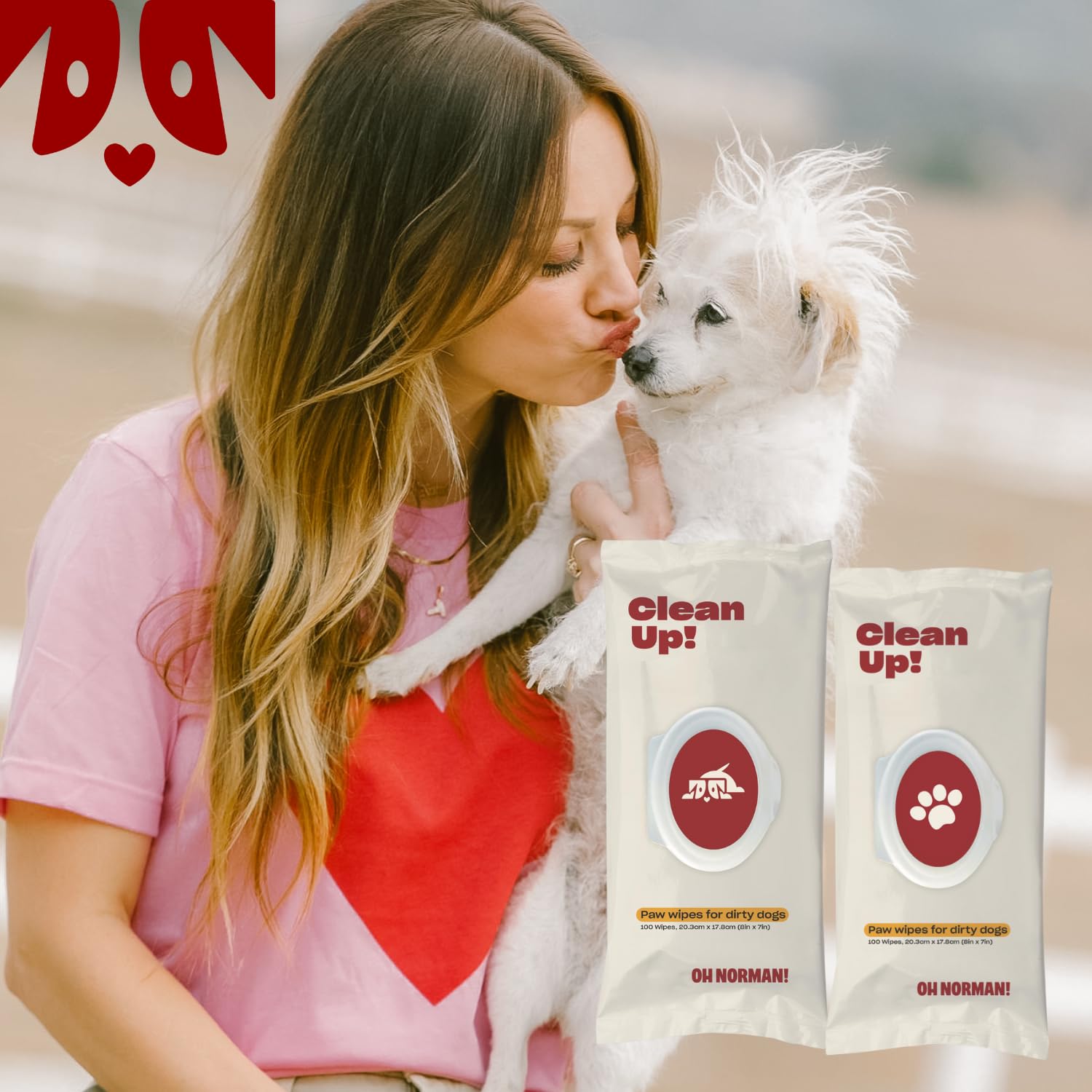 OH NORMAN! Toallitas Clean Up Paw para perros (8 x 7) de Kaley Cuoco, toallitas suaves para el aseo de mascotas, a base de plantas y sin perfume, 100 unidades