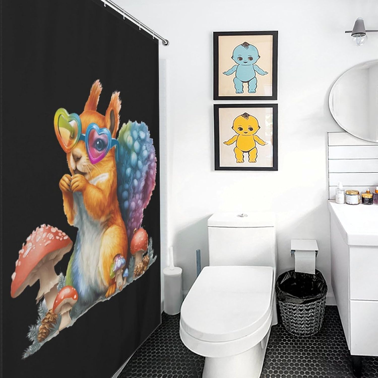 Squirrel Mushrooms Shower Curtain 46.85x70.87Inch（119x180cm） Polyester Bath Curtain Shower Curtains Printed Decorative