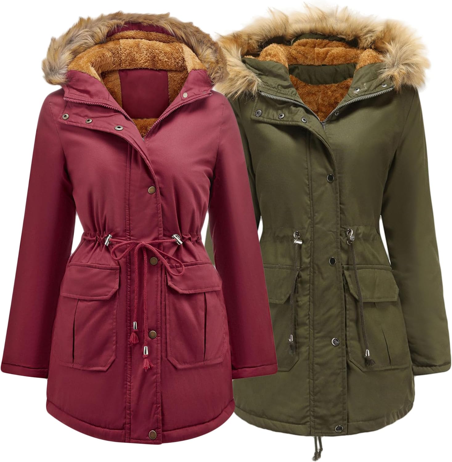 JEKE-DG Women's Winter Hooded Solid Parka Jacket Long Sleeve Cotton Anorak Jacket Thicken Slim Fit Waterproof Outerwear