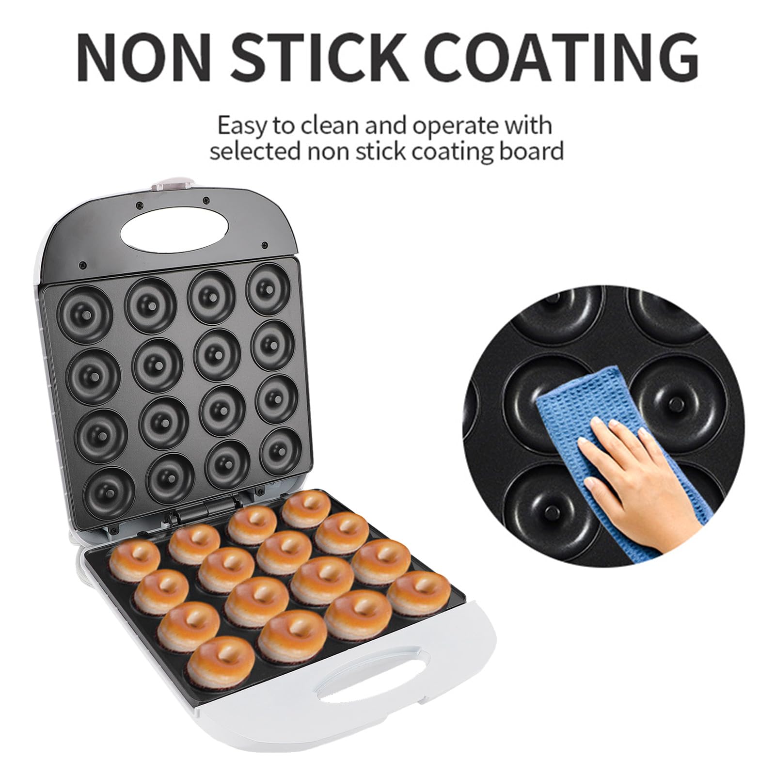 Mini Máquina de Fabricantes de Donas para el Hogar, Mini Fabricante de Donas con Superficies sin Palo Hornee 16 Mini Donas, 1400W Donut Machine para Desayuno, Bocadillos, (EU