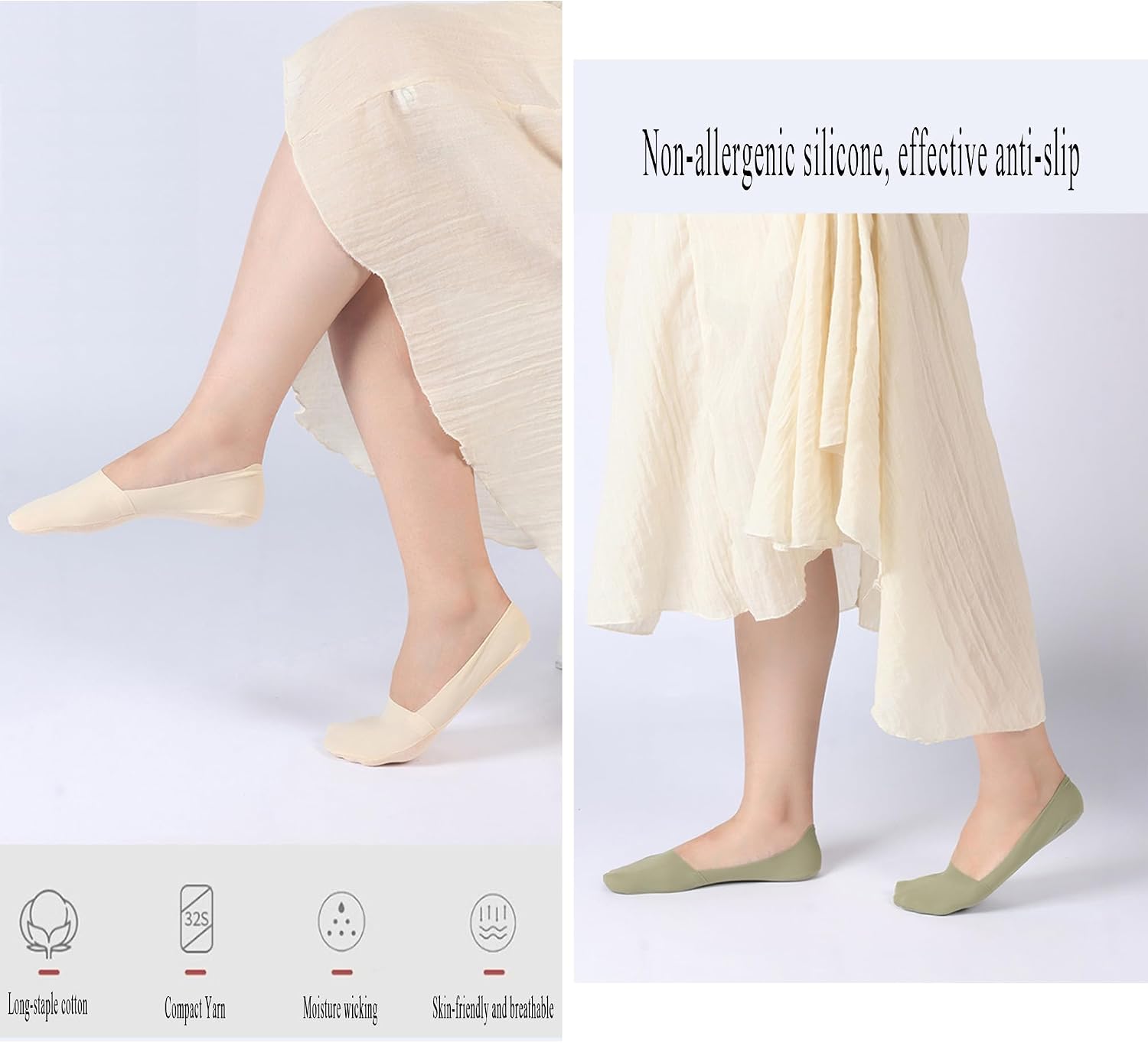 6 Pairs No Show Socks Women Men Cotton Socks Non Slip Low Cut Socks flat liner socks Black White