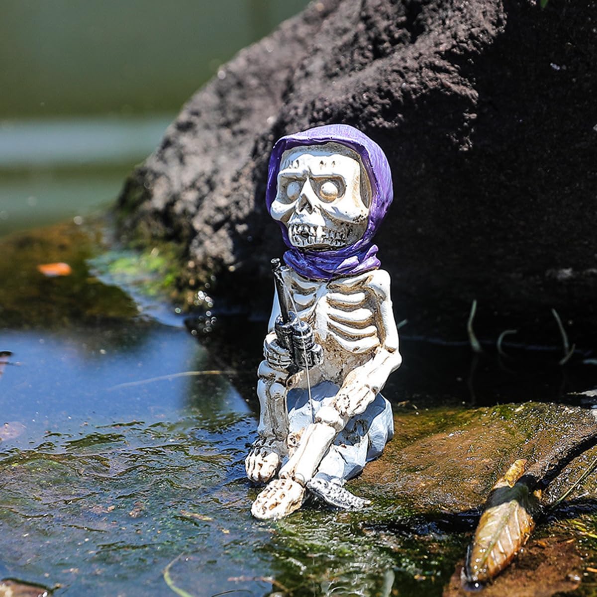 JARPSIRY Statue de pêche pour décoration de jardin, figurine de pêche assise en résine pour extérieur, cour, étang, piscine, aquarium, pot de fleurs