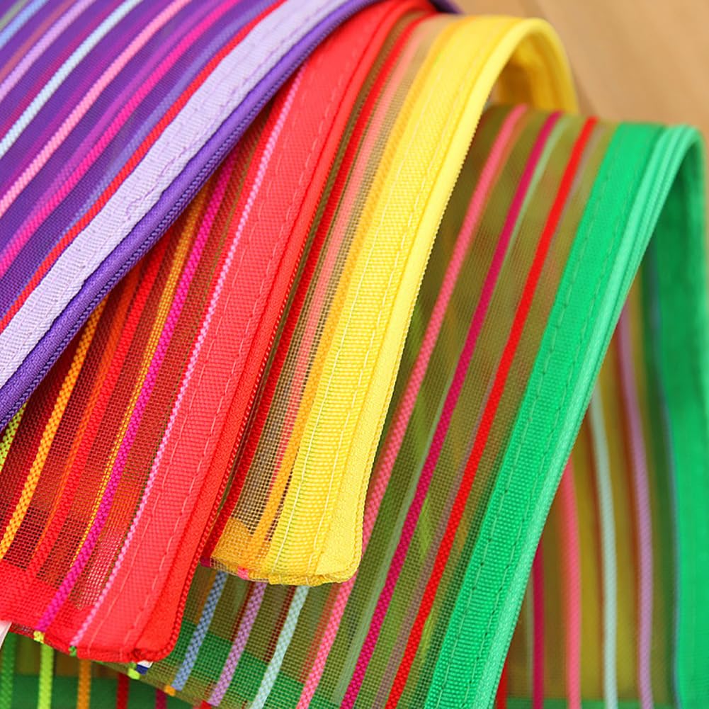 JIHUOO 6 Pcs A4 Plastic Zipper Wallets Rainbow Mesh Pouches with Zip Wallets Zipped Document Folders Colorful Stationery File Storage Holders - Image 2