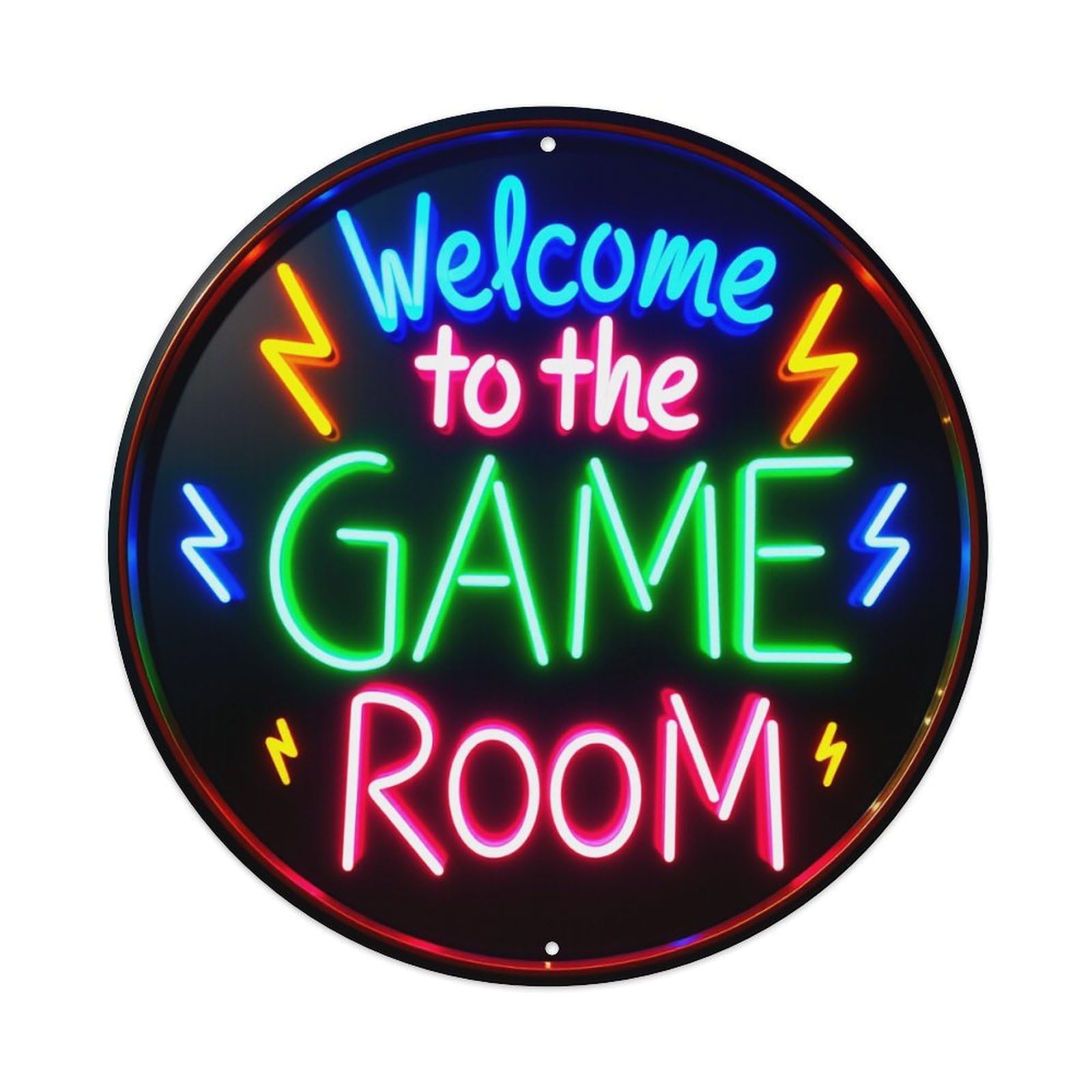 Neon Sign Welcome Game Room Round Tin Sign Vintage Metal Poster Retro Bar, Home, Man Cave, Kitchen, Laundry Room Wall Art Decor Gift 8x8In